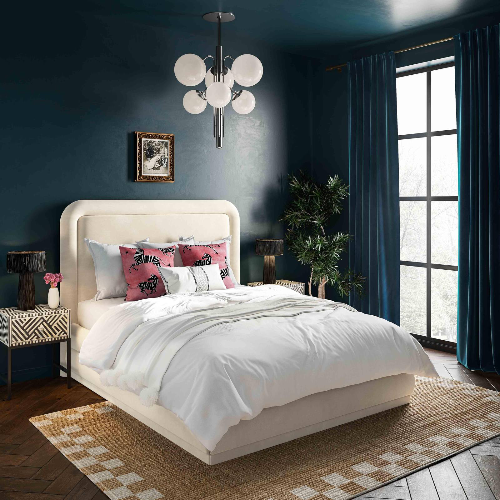 Briella Cream Velvet Bed in Queen - Image 2