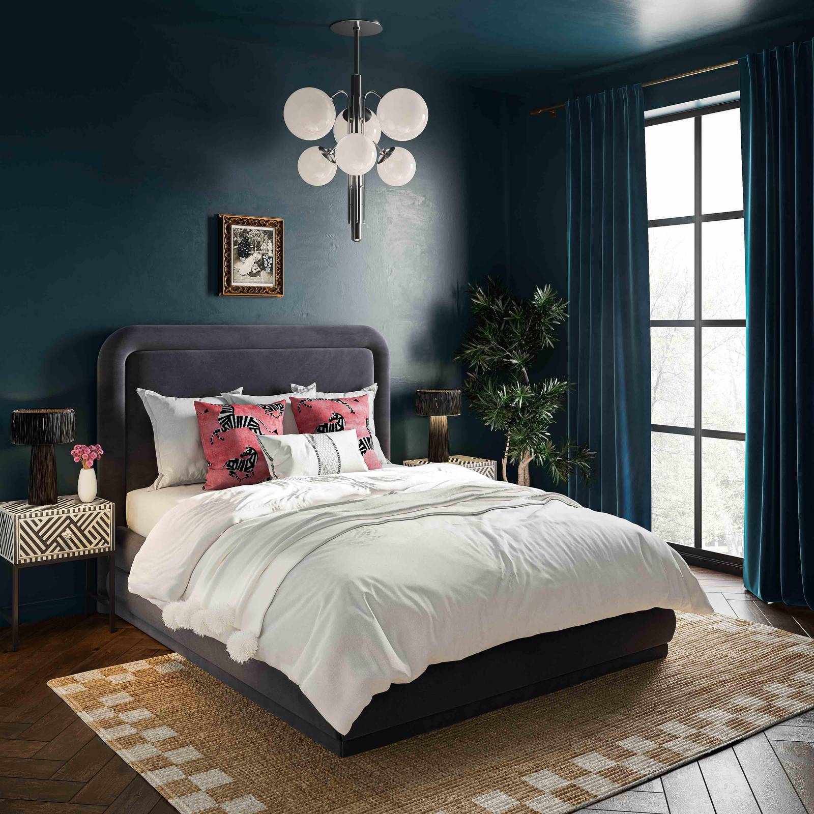 Briella Dark Grey Velvet Bed in Queen - Image 2