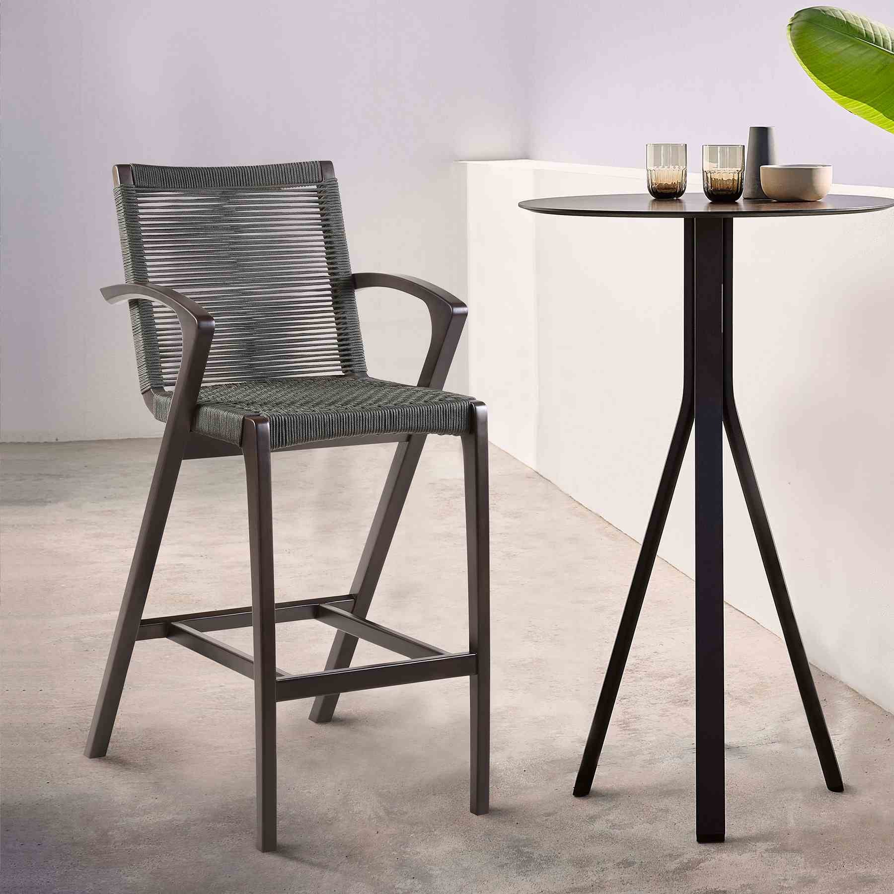 Brielle Outdoor Dark Eucalyptus Wood and Gray Rope Counter Height Stool - Image 10