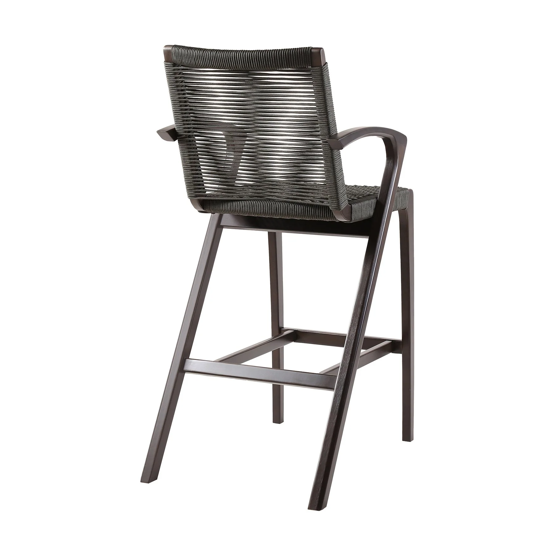 Brielle Outdoor Dark Eucalyptus Wood and Gray Rope Counter Height Stool - Image 4