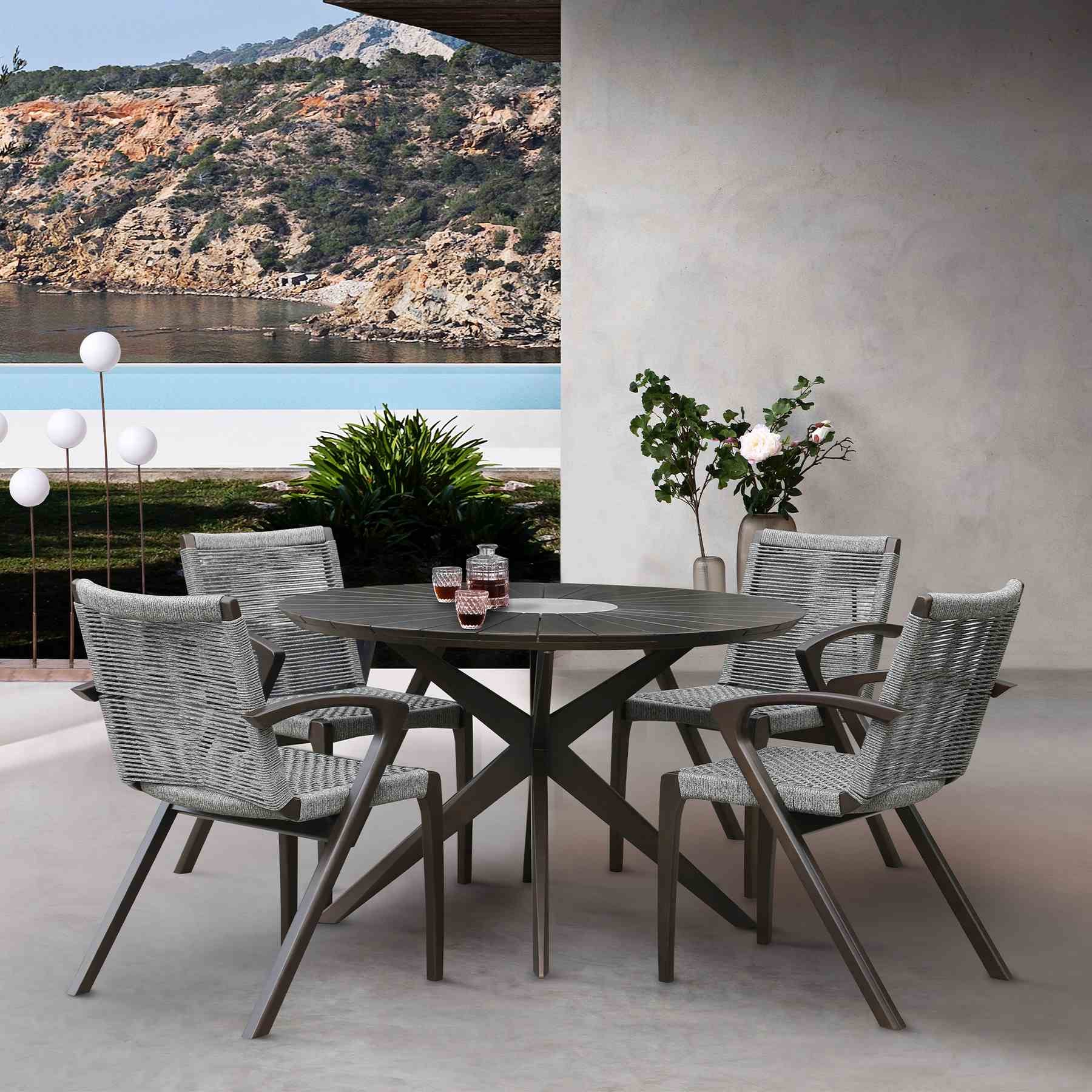 Brielle Outdoor Dark Eucalyptus Wood and Gray Rope Dining Chairs - Set of 2 - Image 11