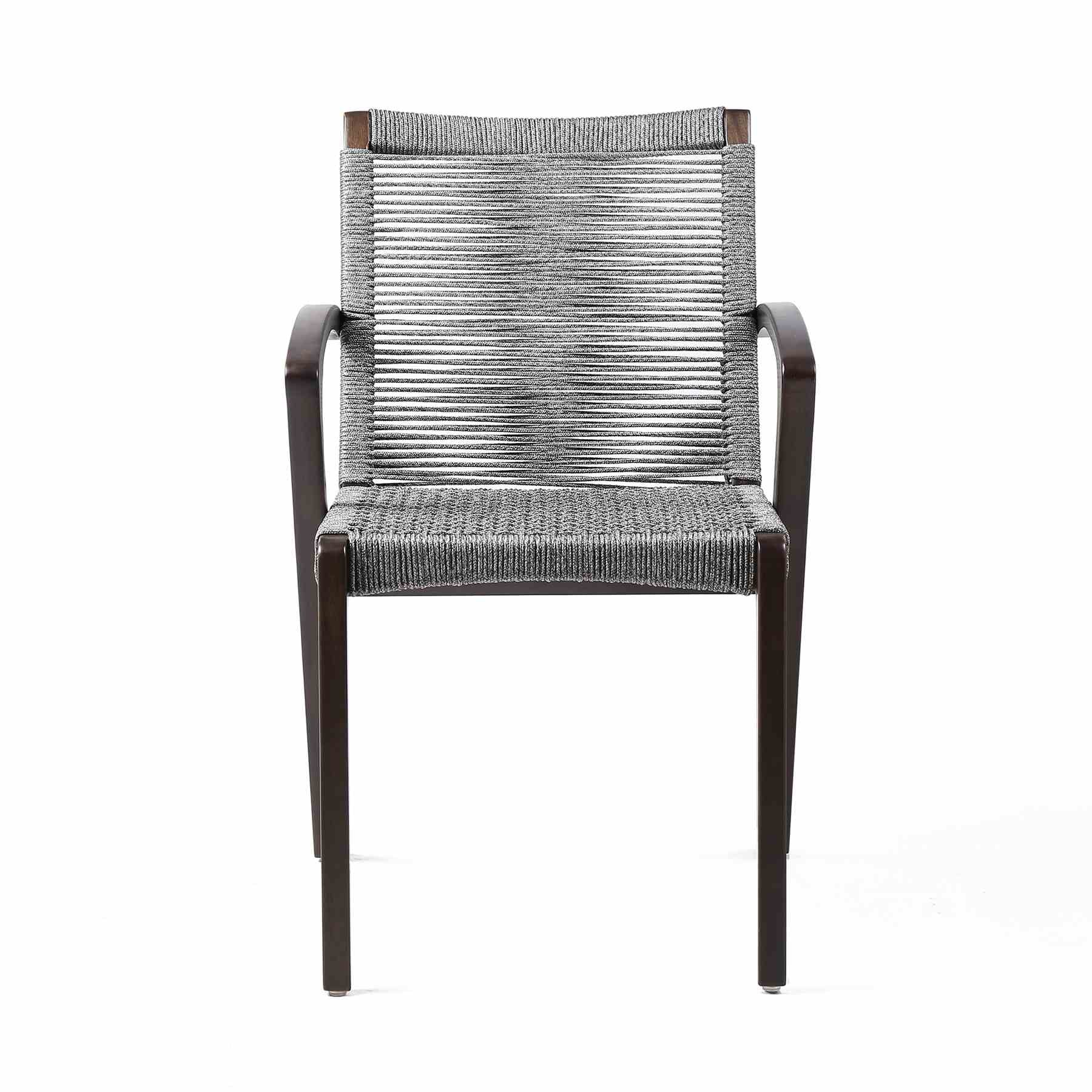 Brielle Outdoor Dark Eucalyptus Wood and Gray Rope Dining Chairs - Set of 2 - Image 3