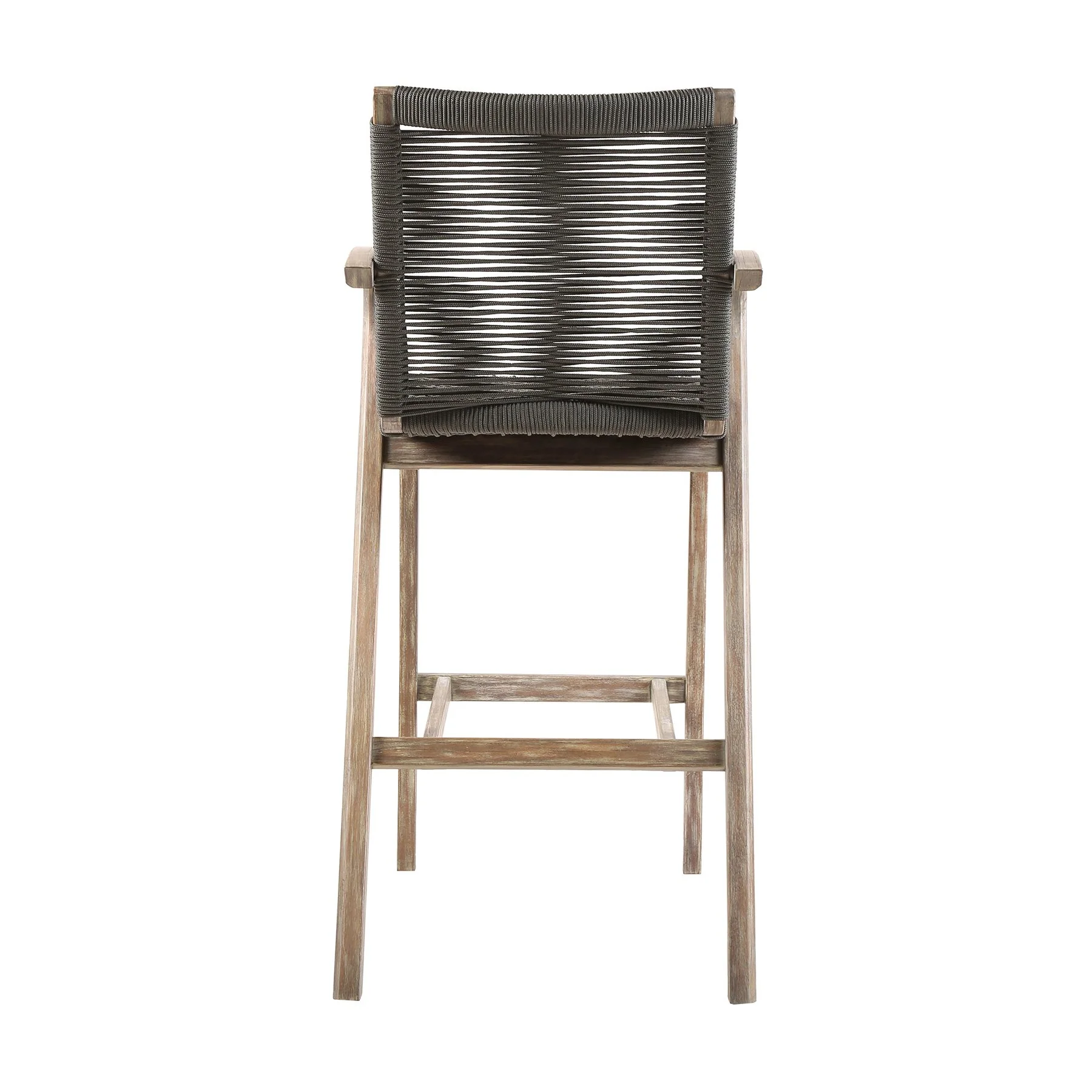 Brielle Outdoor Light Eucalyptus Wood and Charcoal Rope Bar Height Stool - Image 5
