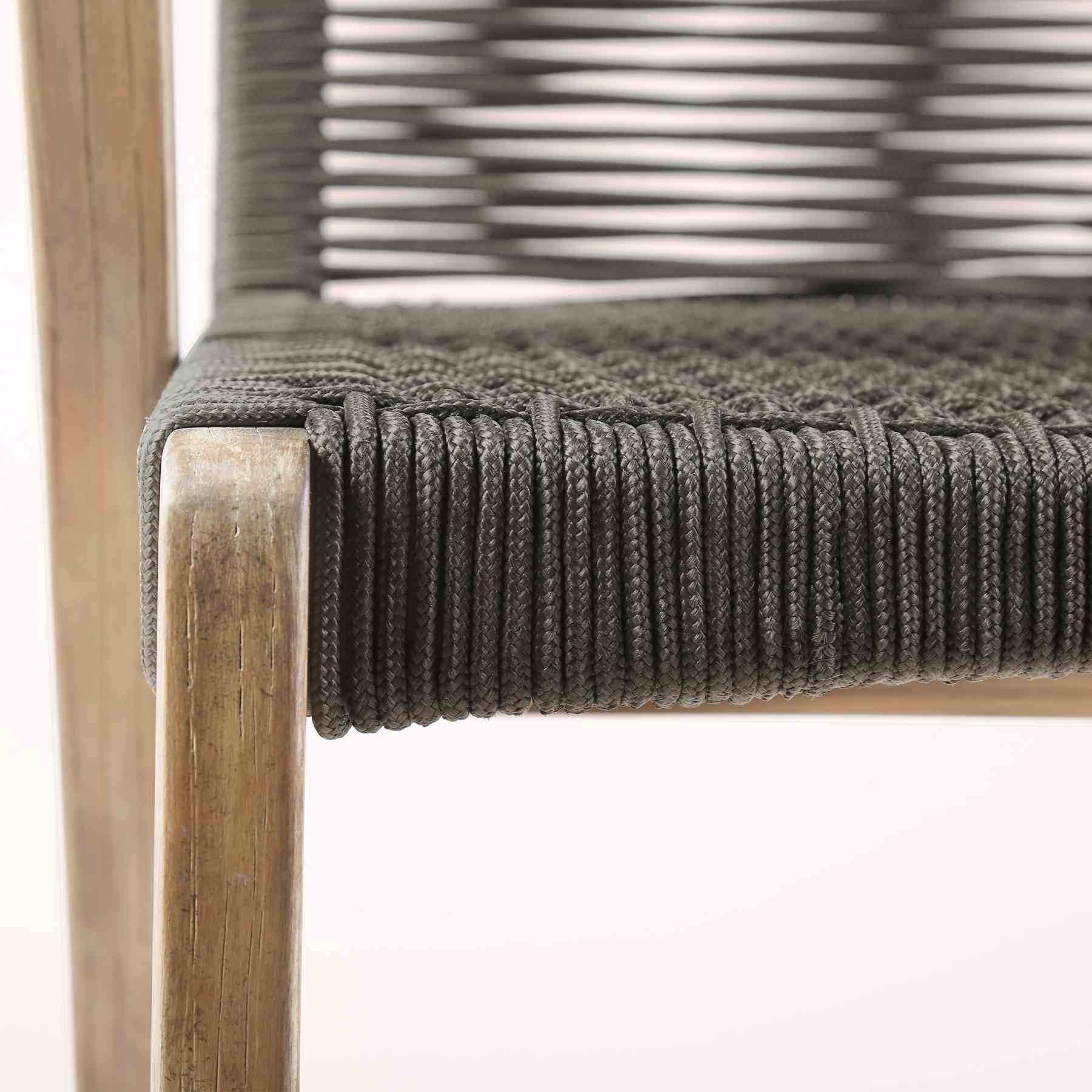 Brielle Outdoor Light Eucalyptus Wood and Charcoal Rope Bar Height Stool - Image 6
