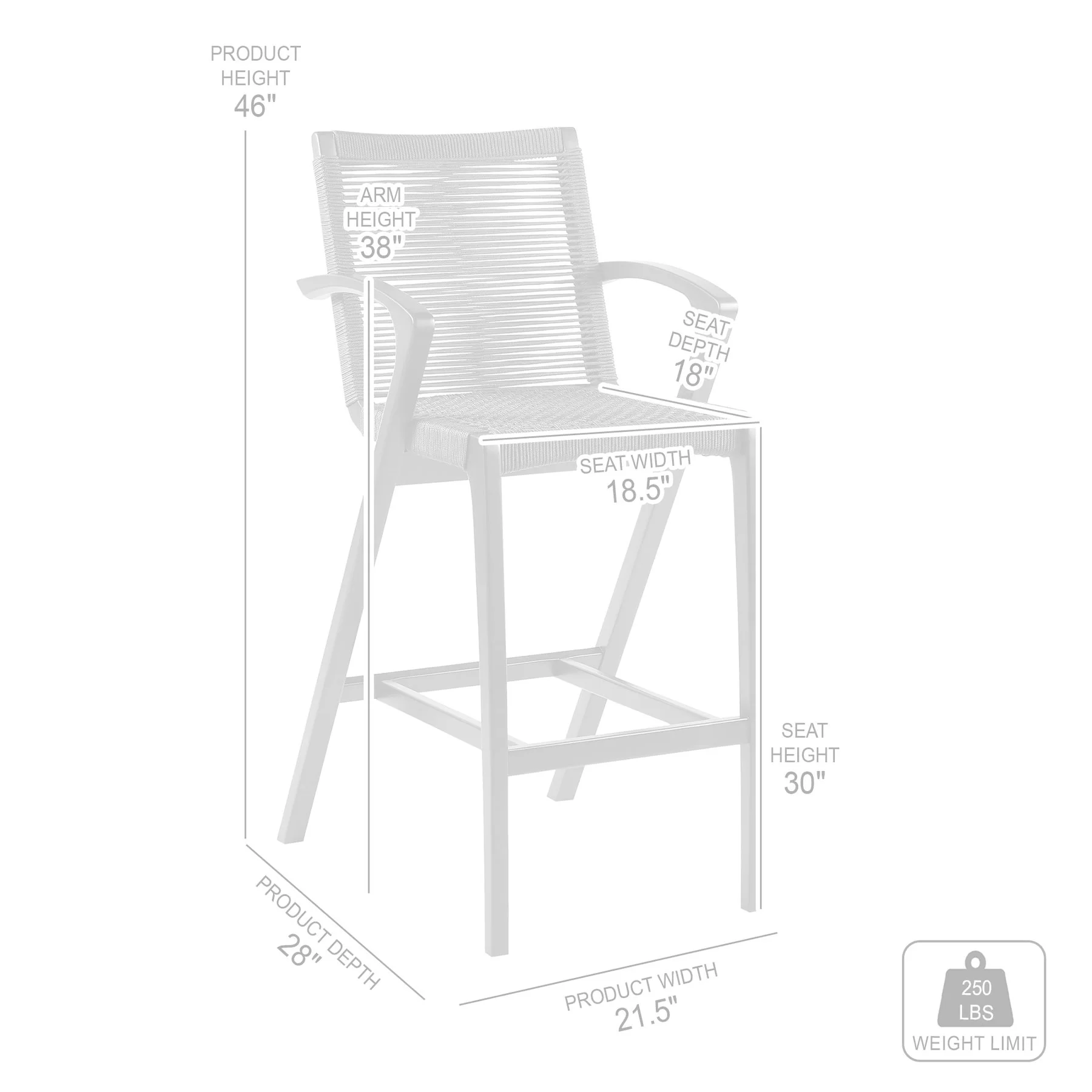 Brielle Outdoor Light Eucalyptus Wood and Charcoal Rope Bar Height Stool - Image 9