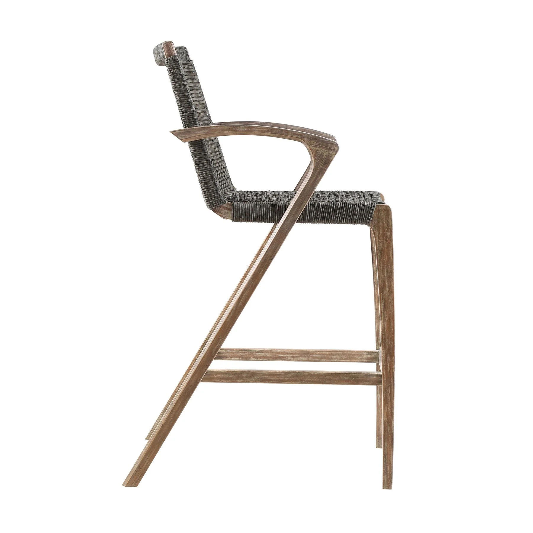 Brielle Outdoor Light Eucalyptus Wood and Charcoal Rope Counter Height Stool - Image 3