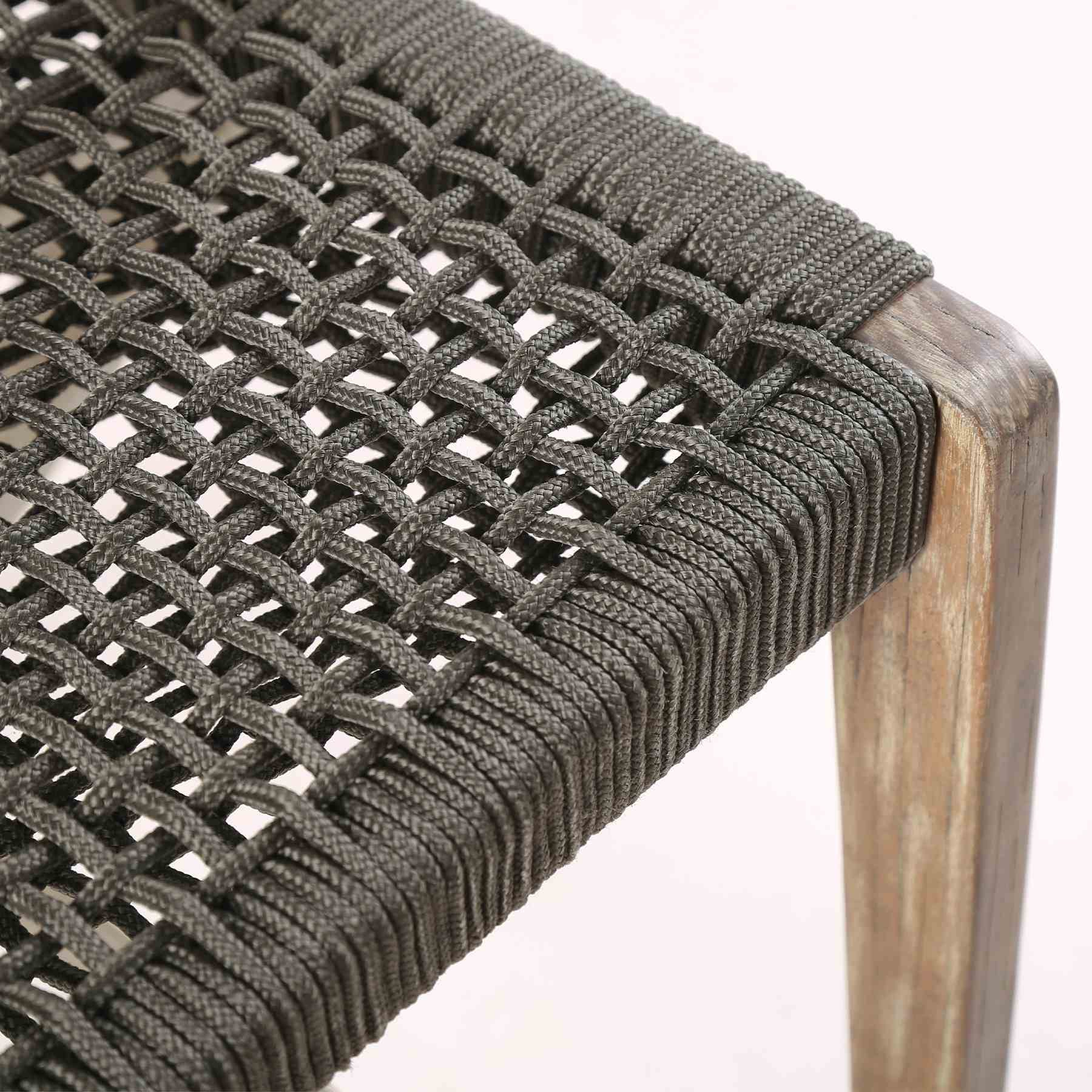 Brielle Outdoor Light Eucalyptus Wood and Charcoal Rope Counter Height Stool - Image 7
