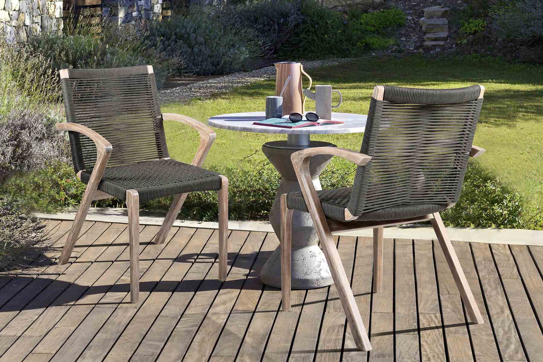 Brielle Outdoor Light Eucalyptus Wood and Charcoal Rope Dining Chairs - Set of 2 - Image 10