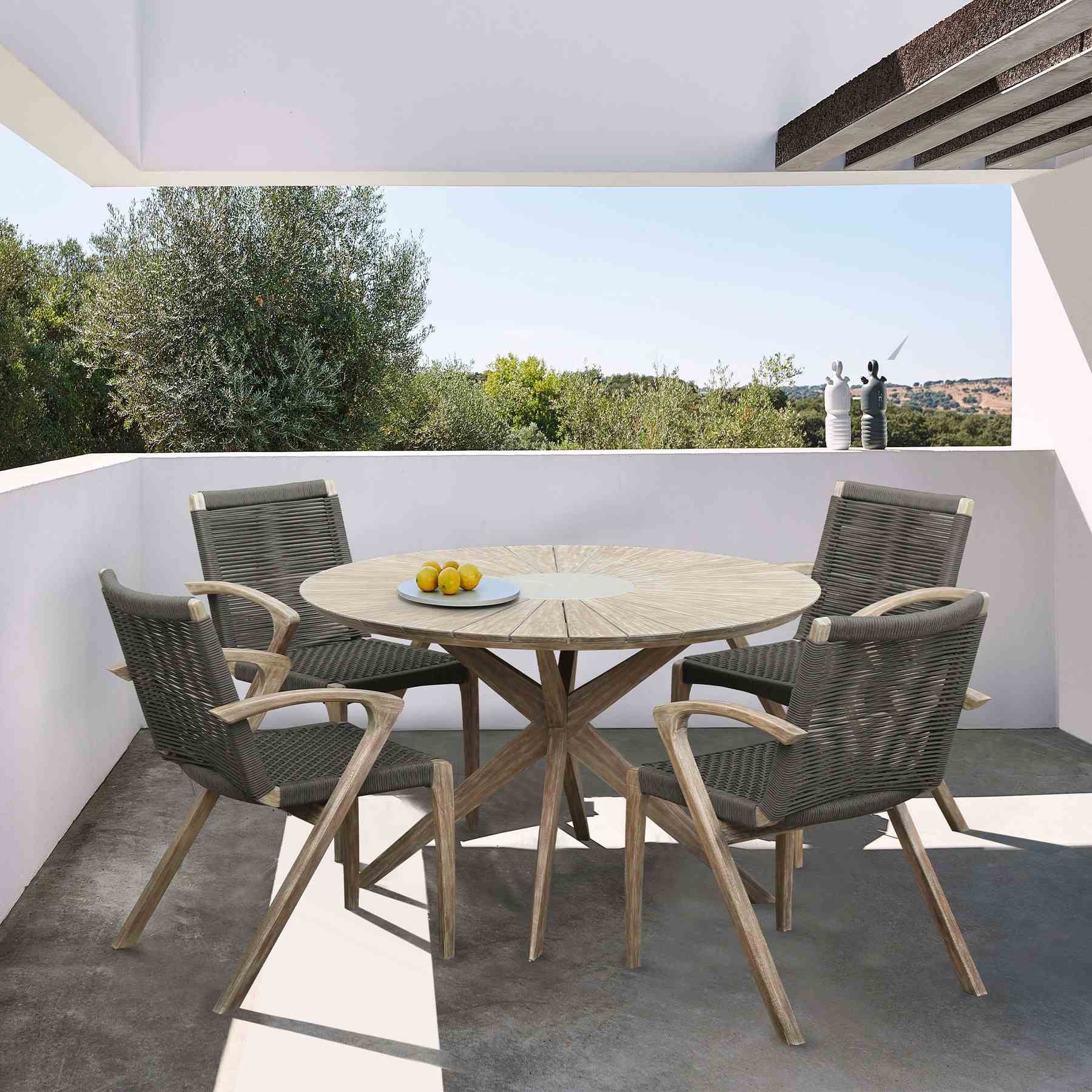 Brielle Outdoor Light Eucalyptus Wood and Charcoal Rope Dining Chairs - Set of 2 - Image 11
