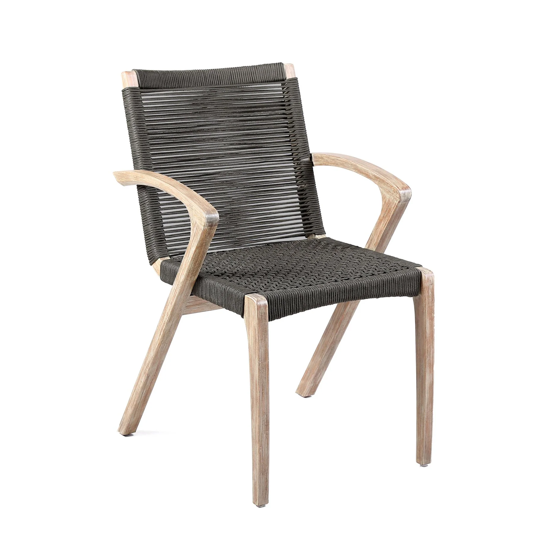 Brielle Outdoor Light Eucalyptus Wood and Charcoal Rope Dining Chairs - Set of 2 - Image 2