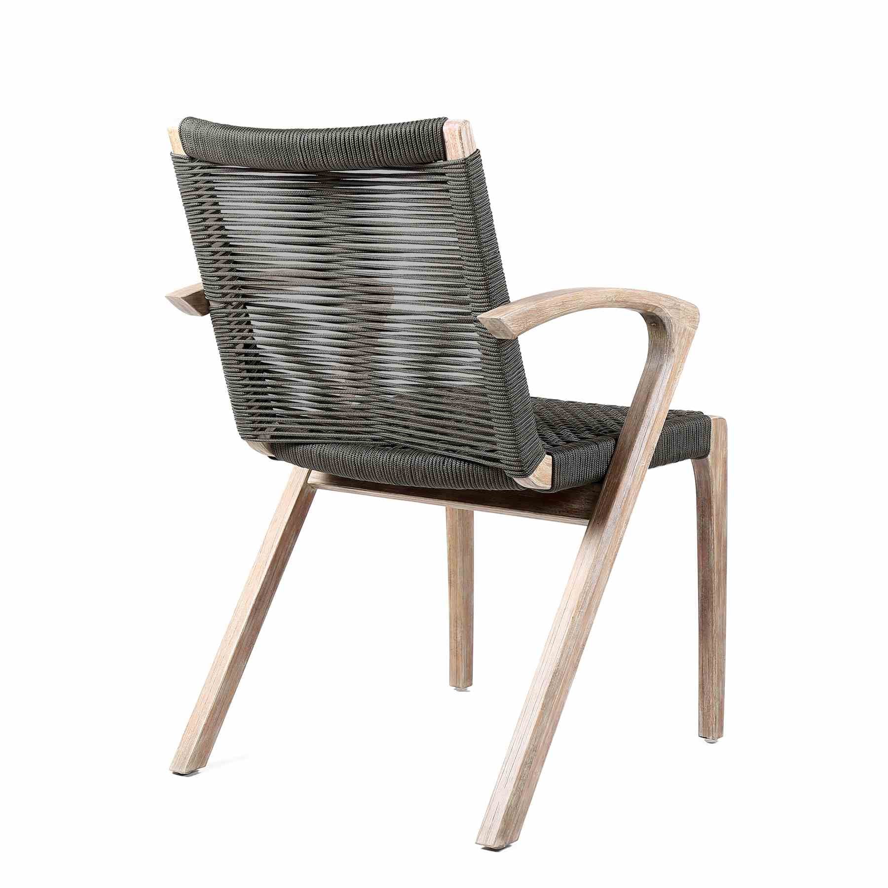 Brielle Outdoor Light Eucalyptus Wood and Charcoal Rope Dining Chairs - Set of 2 - Image 4