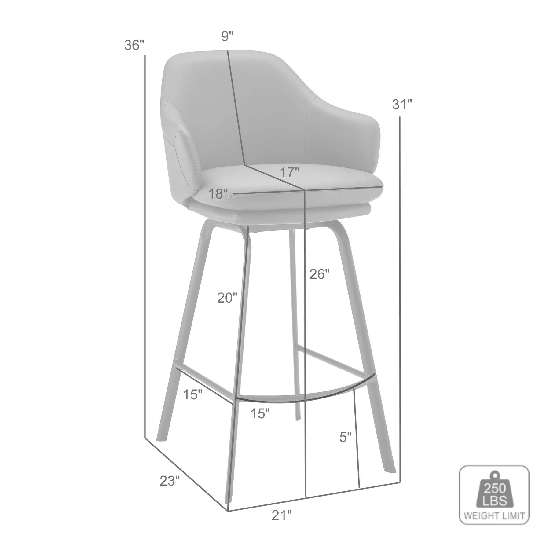 Brigden Black Faux Leather and Black Metal Swivel 26" Counter Stool - Image 10