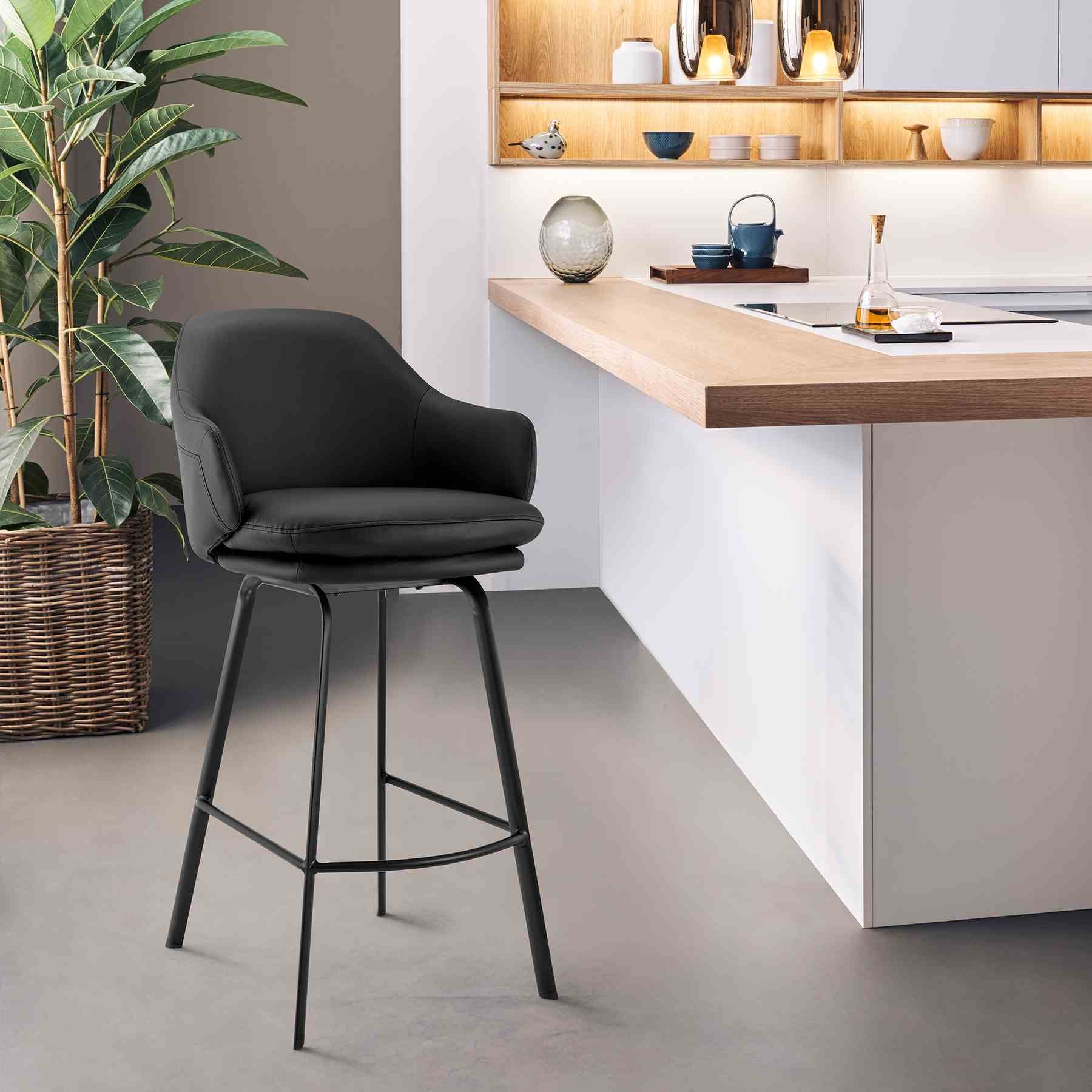 Brigden Black Faux Leather and Black Metal Swivel 30" Bar Stool - Image 11