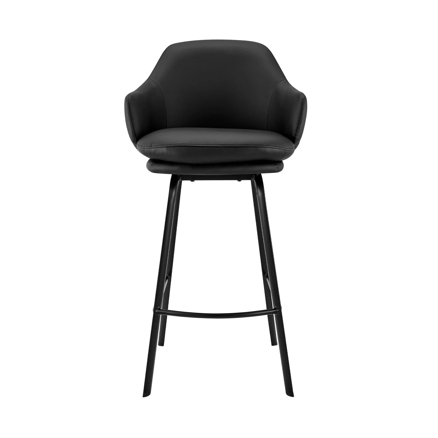 Brigden Black Faux Leather and Black Metal Swivel 30" Bar Stool - Image 2