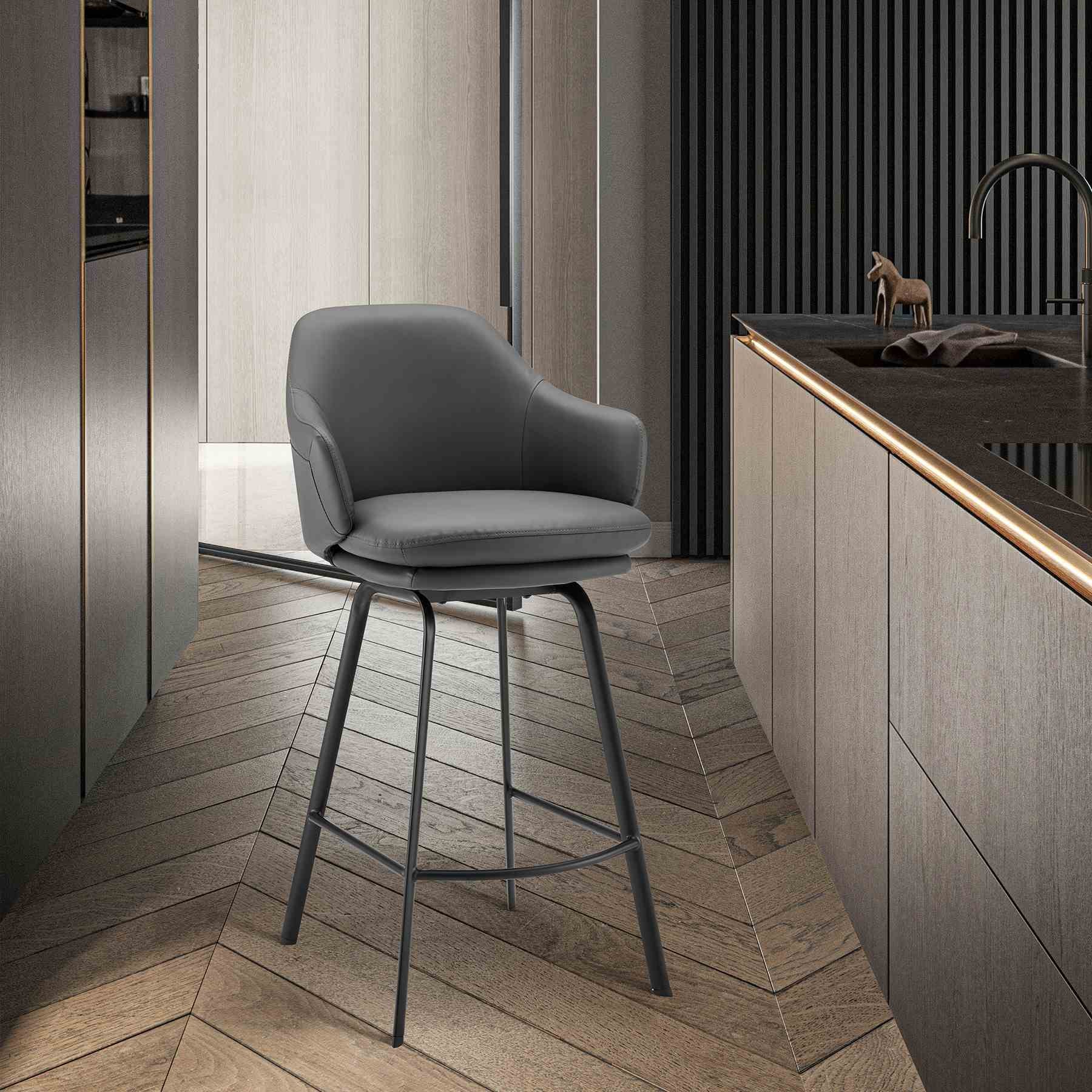 Brigden Gray Faux Leather and Black Metal Swivel 26" Counter Stool - Image 11
