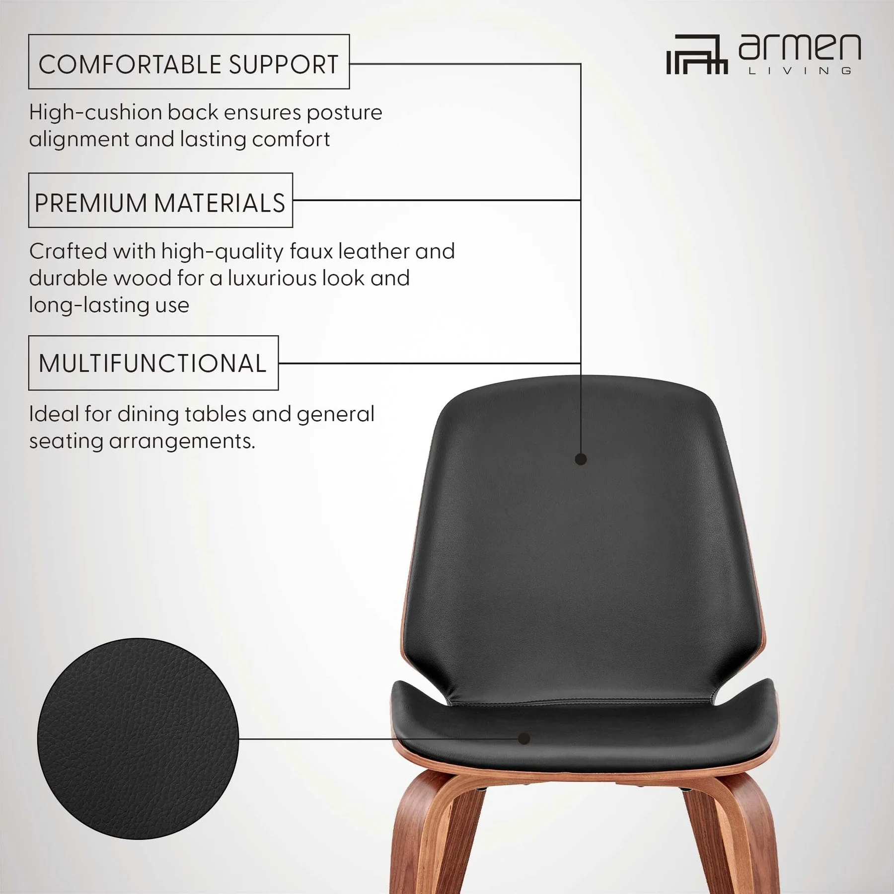 Brinley Black Faux Leather and Walnut Wood Dining Room Accent Chair - Image 13