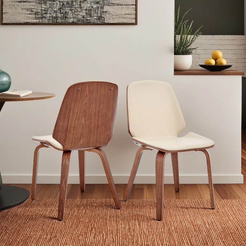 Brinley Cream Faux Leather and Walnut Wood Dining Room Accent Chair - Image 11