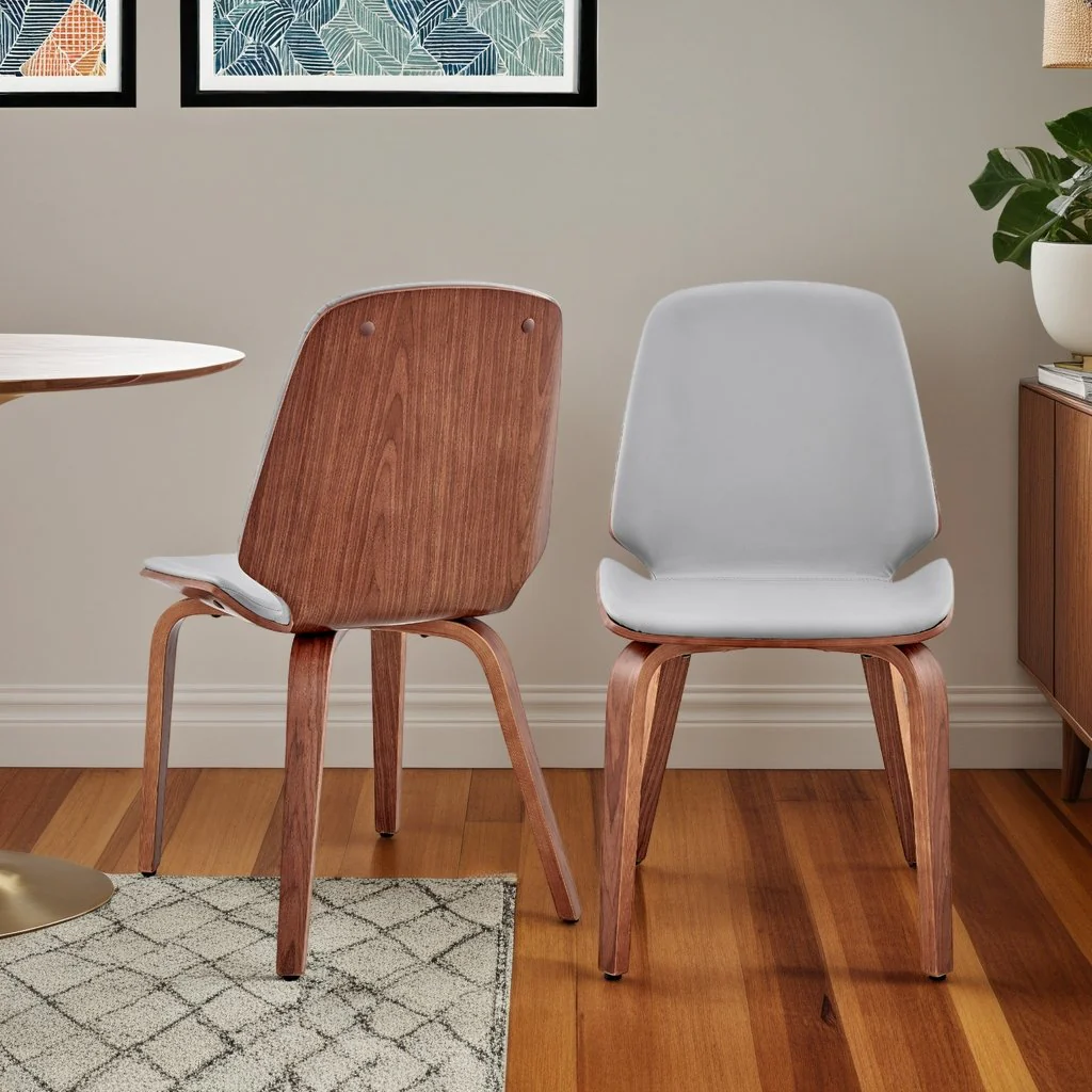 Brinley Gray Faux Leather and Walnut Wood Dining Room Accent Chair - Image 11