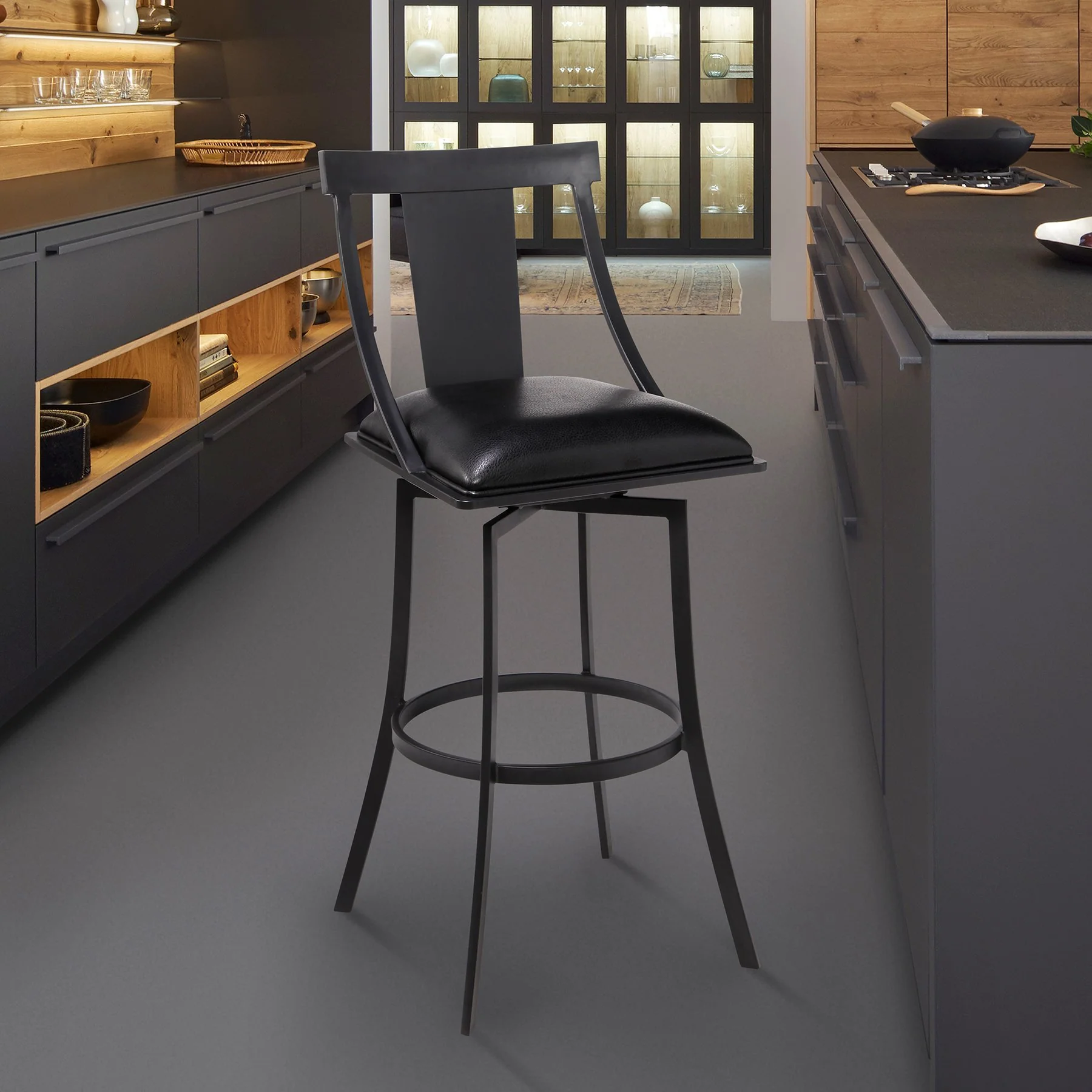 Brisbane Contemporary 26" Counter Height Barstool in Matte Black Finish and Black Faux Leather - Image 6