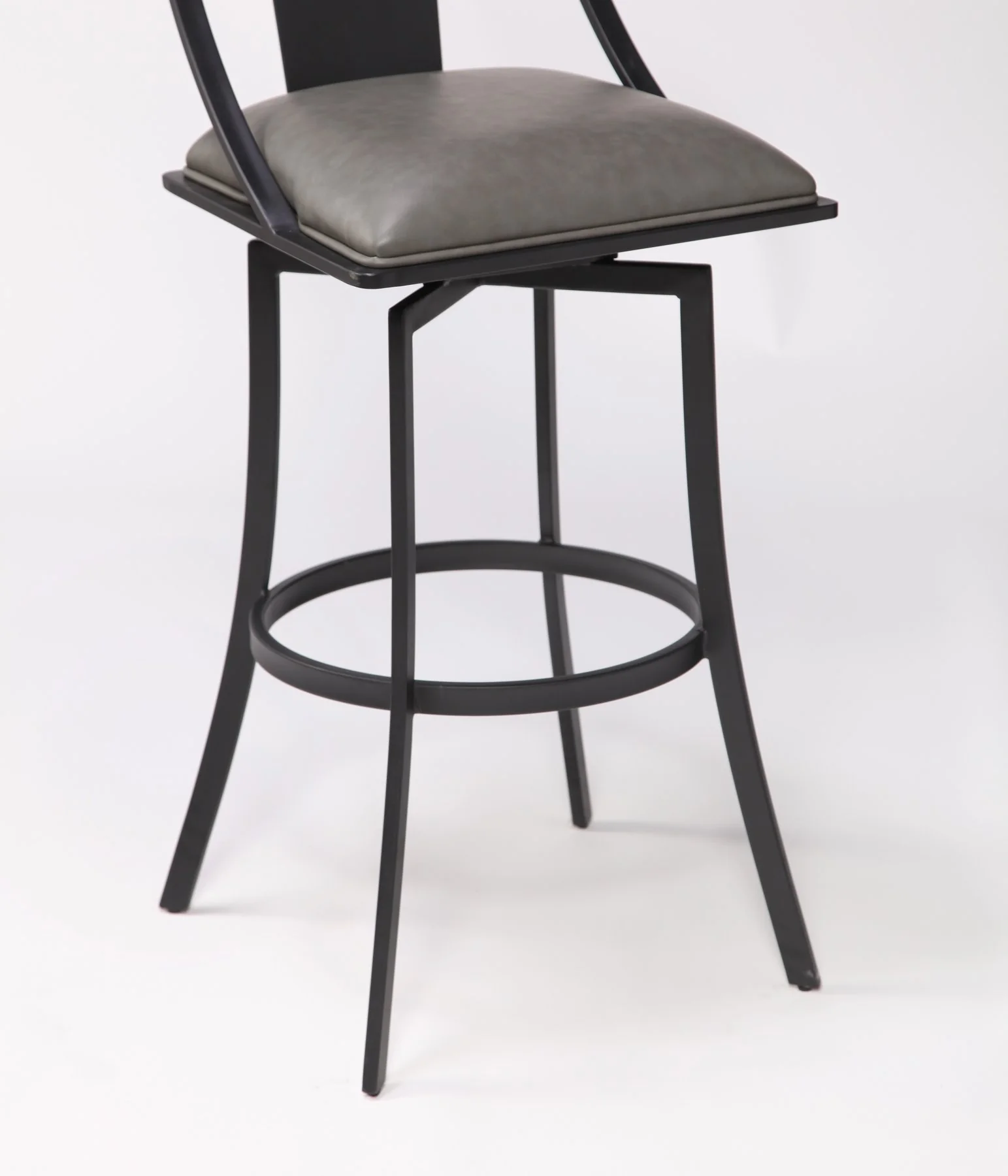 Brisbane Contemporary 26" Counter Height Barstool in Matte Black Finish and Vintage Gray Faux Leather - Image 5