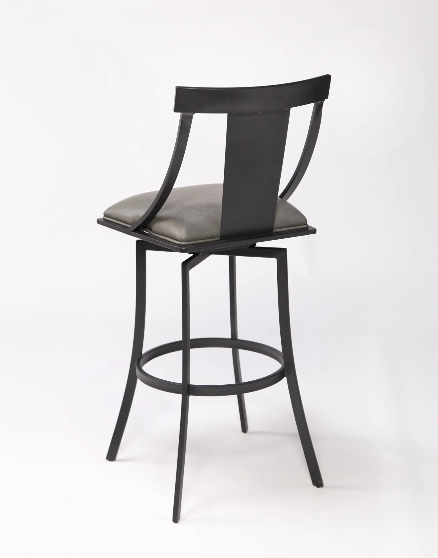 Brisbane Contemporary 30" Bar Height Barstool in Matte Black Finish and Vintage Gray Faux Leather - Image 4