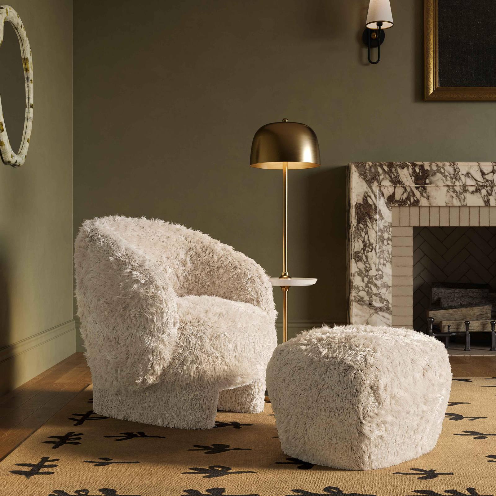 Britt Natural Vegan Shearling Ottoman - Image 2