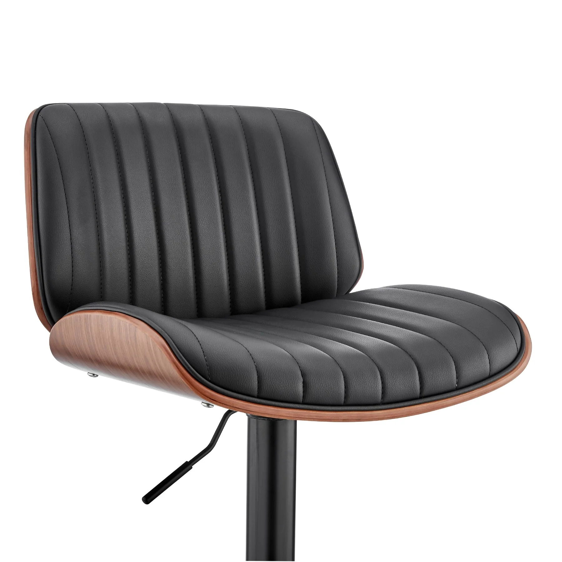Brock Adjustable Black Faux Leather and Walnut Wood Bar Stool with Black Base - Image 6