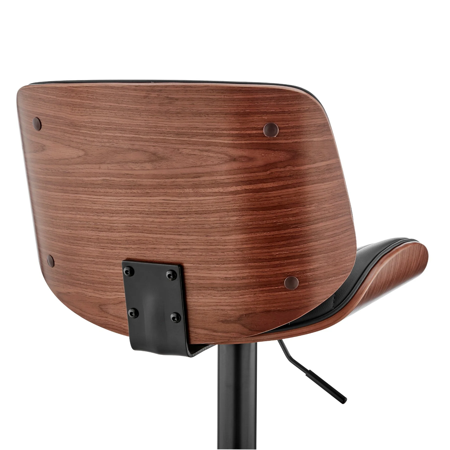 Brock Adjustable Black Faux Leather and Walnut Wood Bar Stool with Black Base - Image 7
