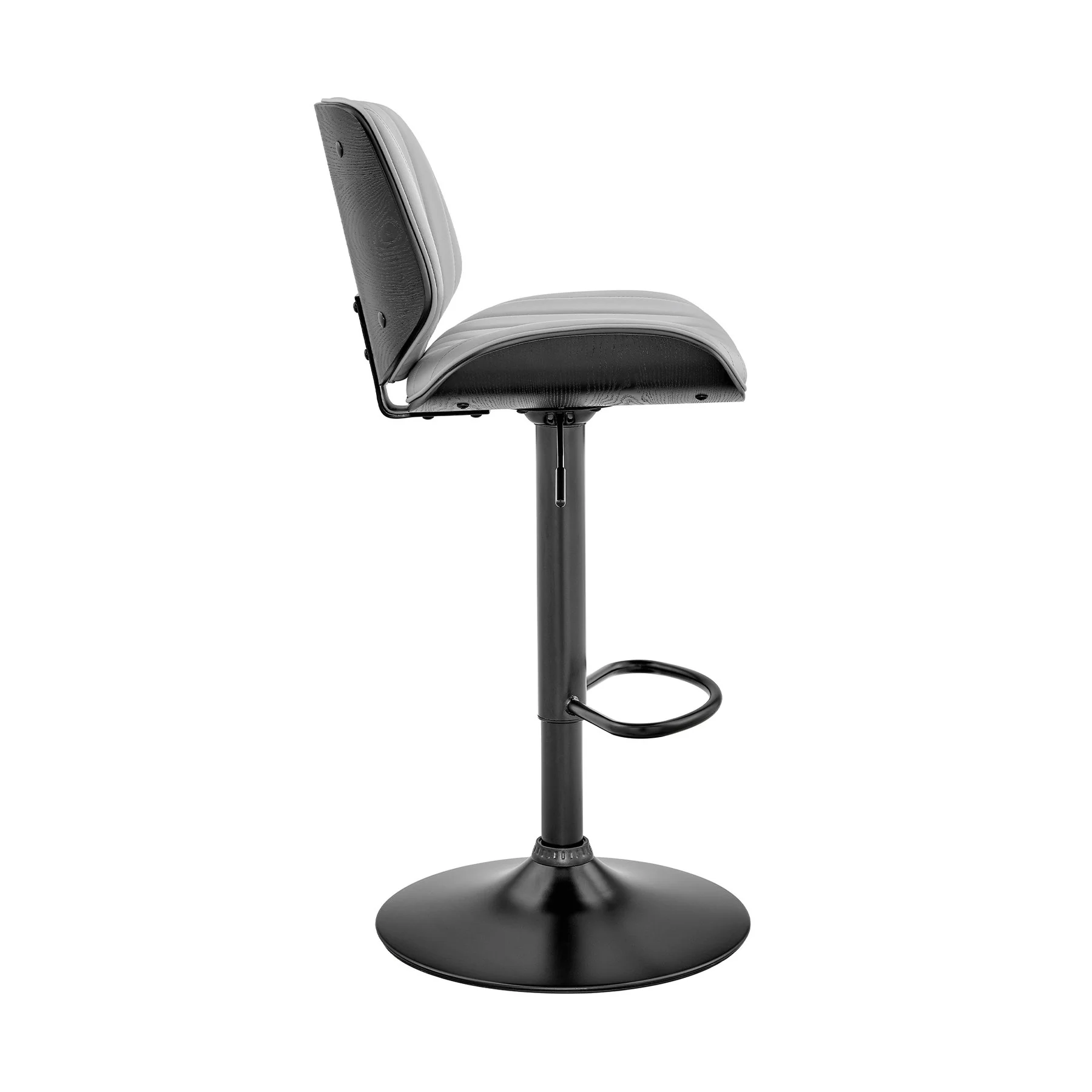Brock Adjustable Gray Faux Leather and Walnut Wood Bar Stool with Black Base - Image 3