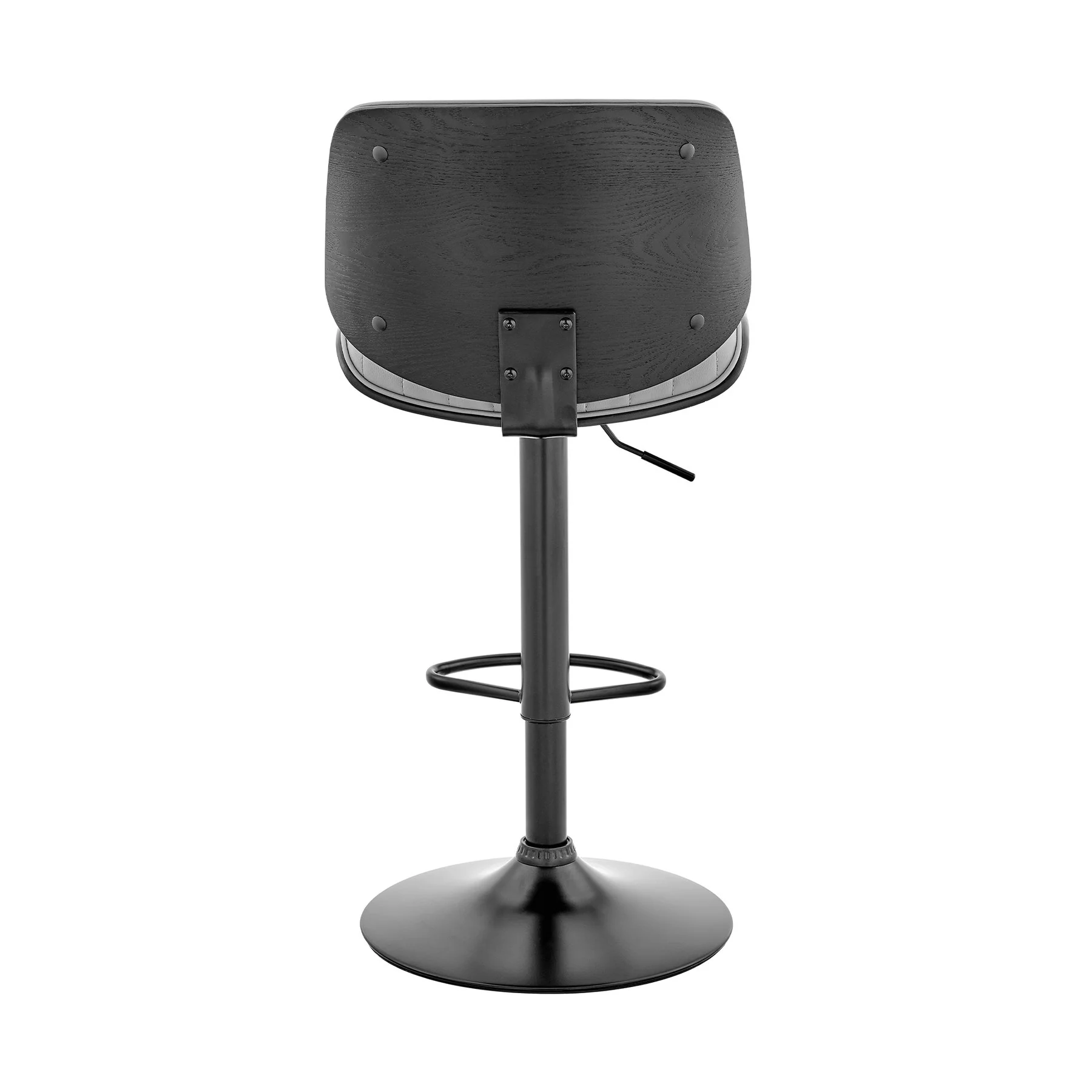Brock Adjustable Gray Faux Leather and Walnut Wood Bar Stool with Black Base - Image 5