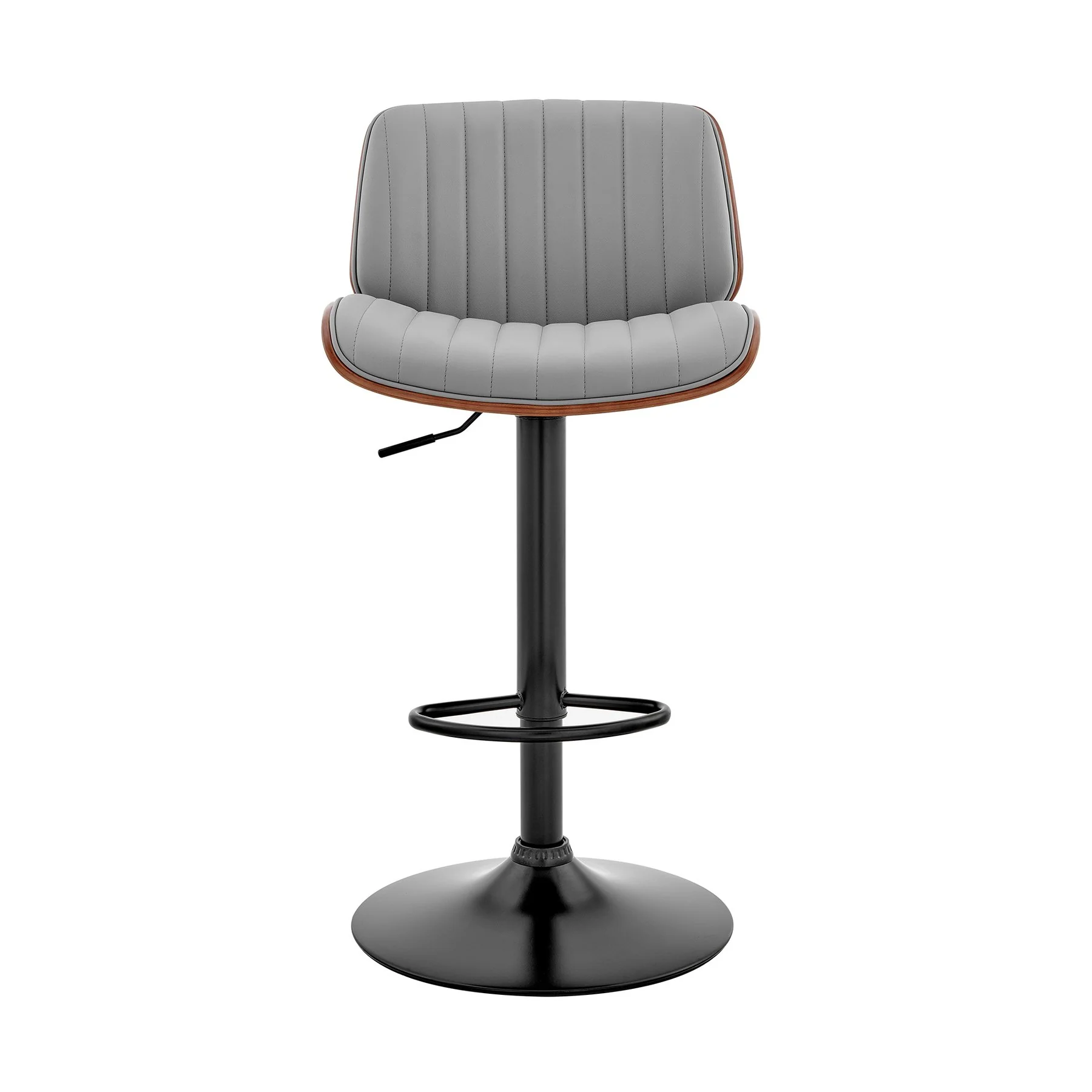 Brock Adjustable Gray Faux Leather and Walnut Wood with Black Finish Bar Stool - Image 2