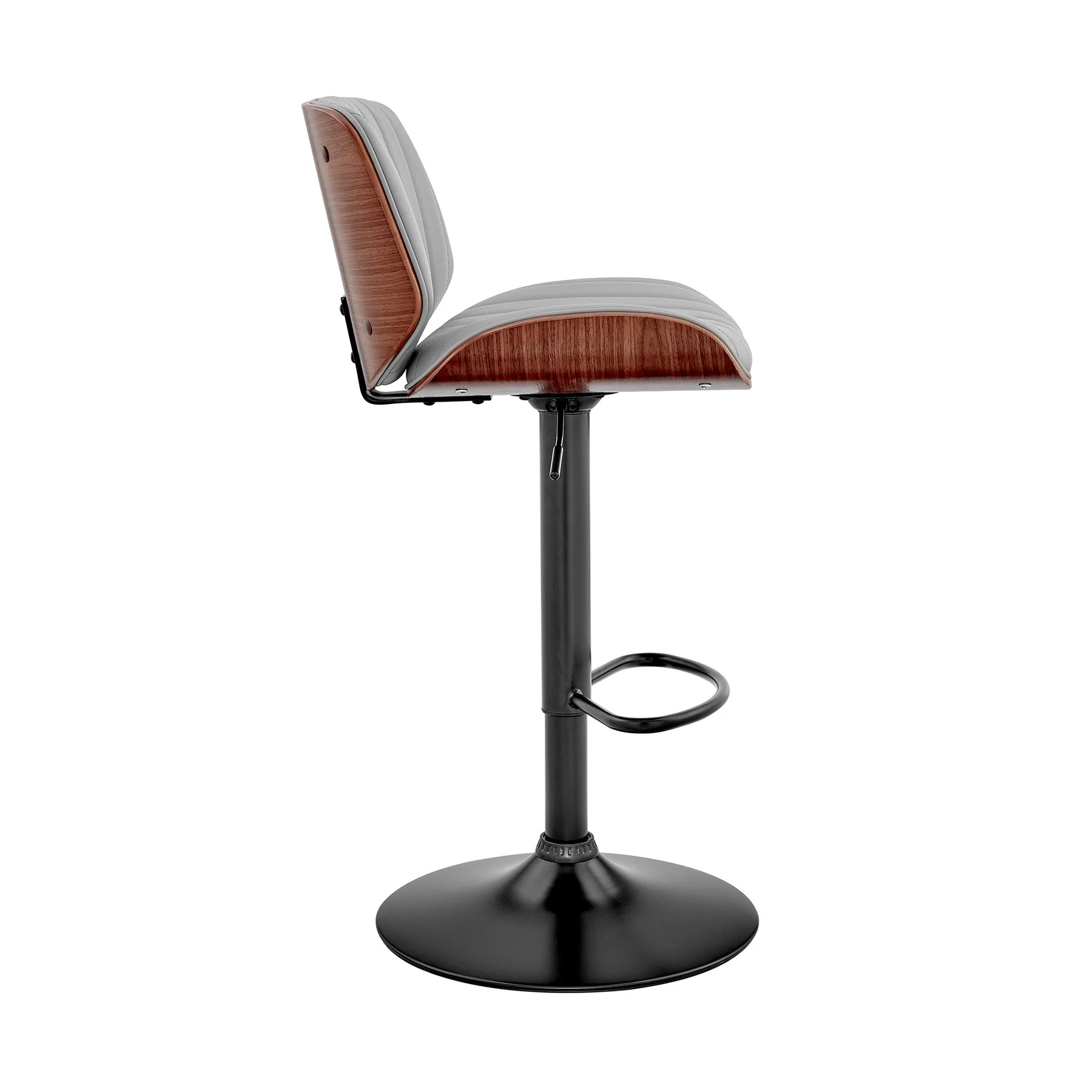 Brock Adjustable Gray Faux Leather and Walnut Wood with Black Finish Bar Stool - Image 3