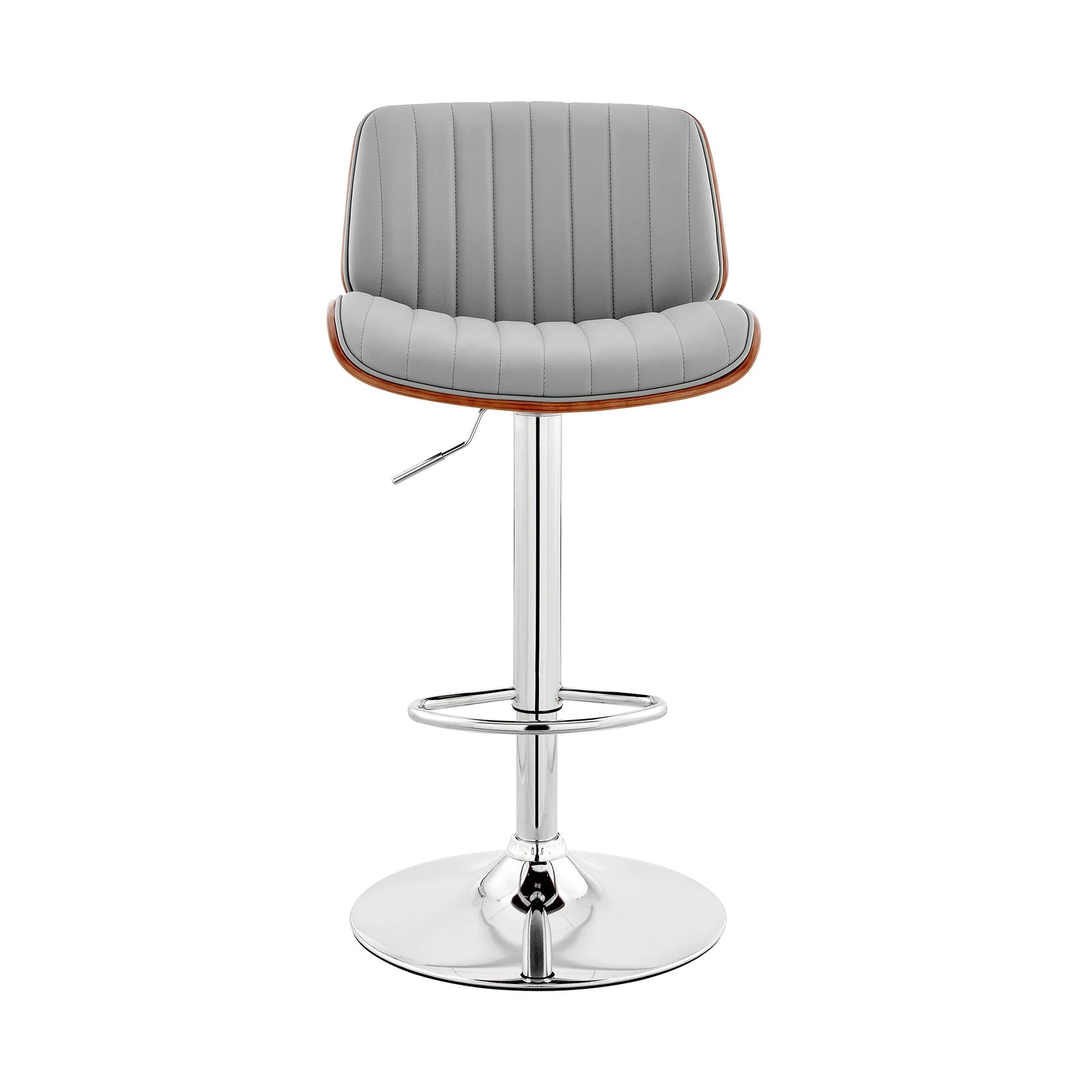 Brock Adjustable Gray Faux Leather and Walnut Wood with Chrome Finish Bar Stool - Image 2