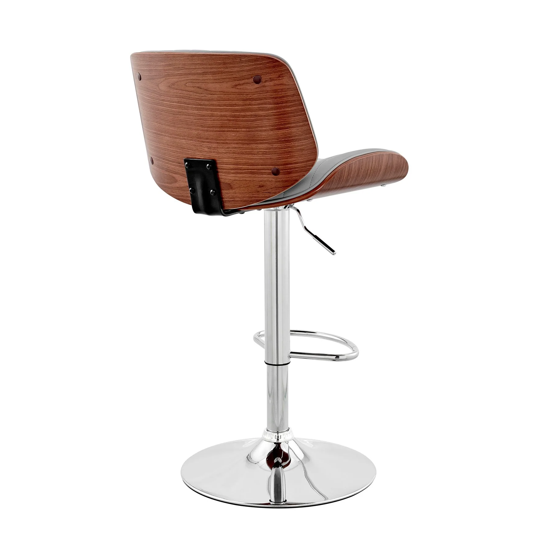 Brock Adjustable Gray Faux Leather and Walnut Wood with Chrome Finish Bar Stool - Image 4