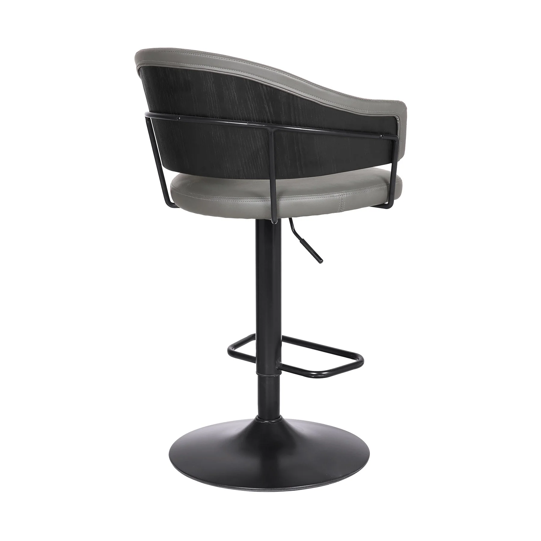 Brody Adjustable Height Swivel Gray Faux Leather and Black Wood and Metal Base Bar Stool - Image 4