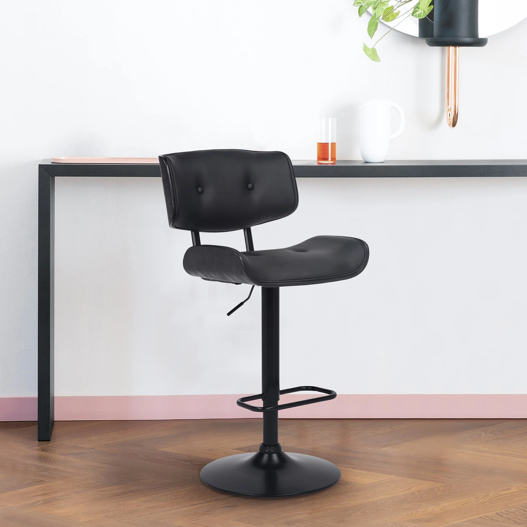 Brooklyn Adjustable Swivel Black Faux Leather and Black Wood Bar Stool with Black Base - Image 10
