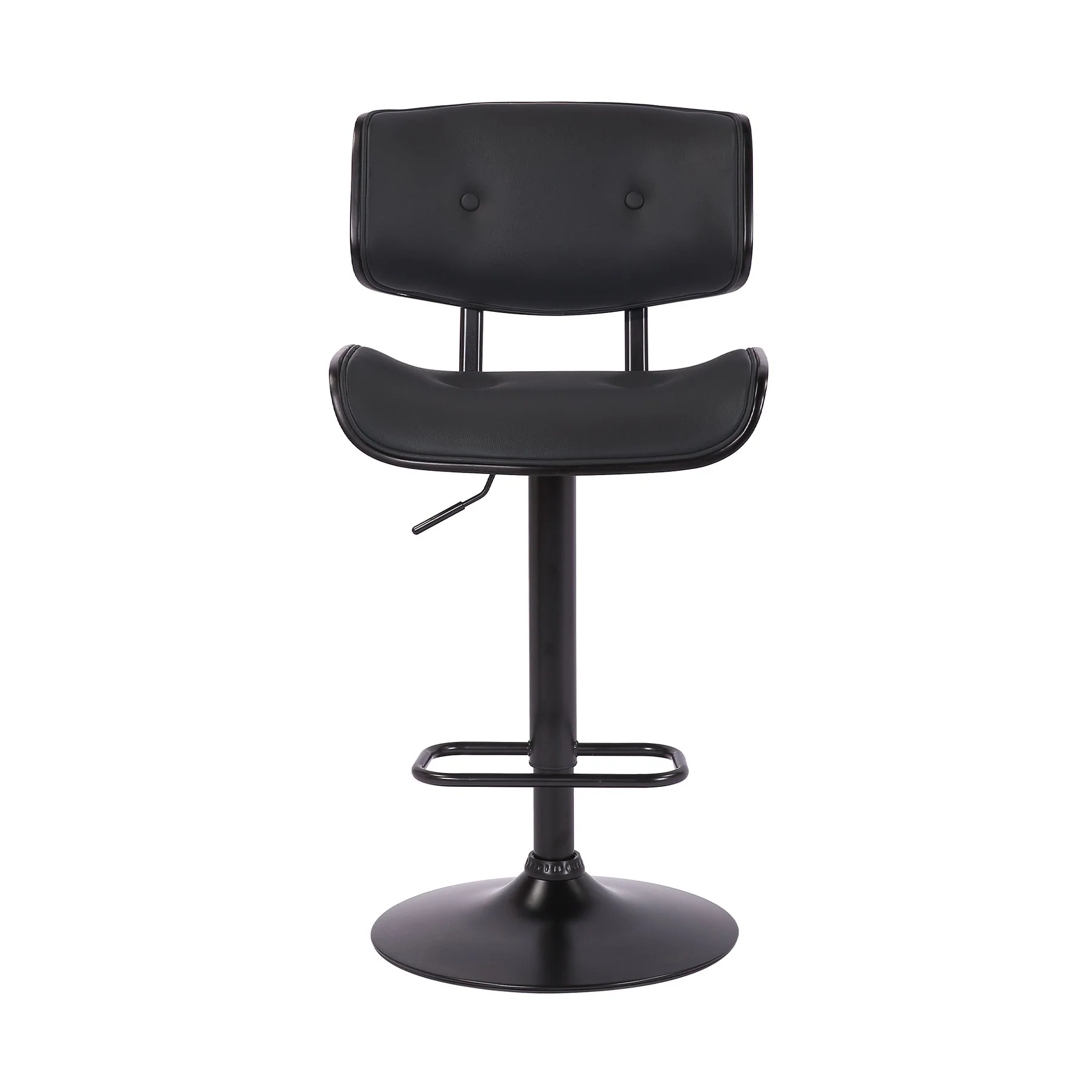 Brooklyn Adjustable Swivel Black Faux Leather and Black Wood Bar Stool with Black Base - Image 2