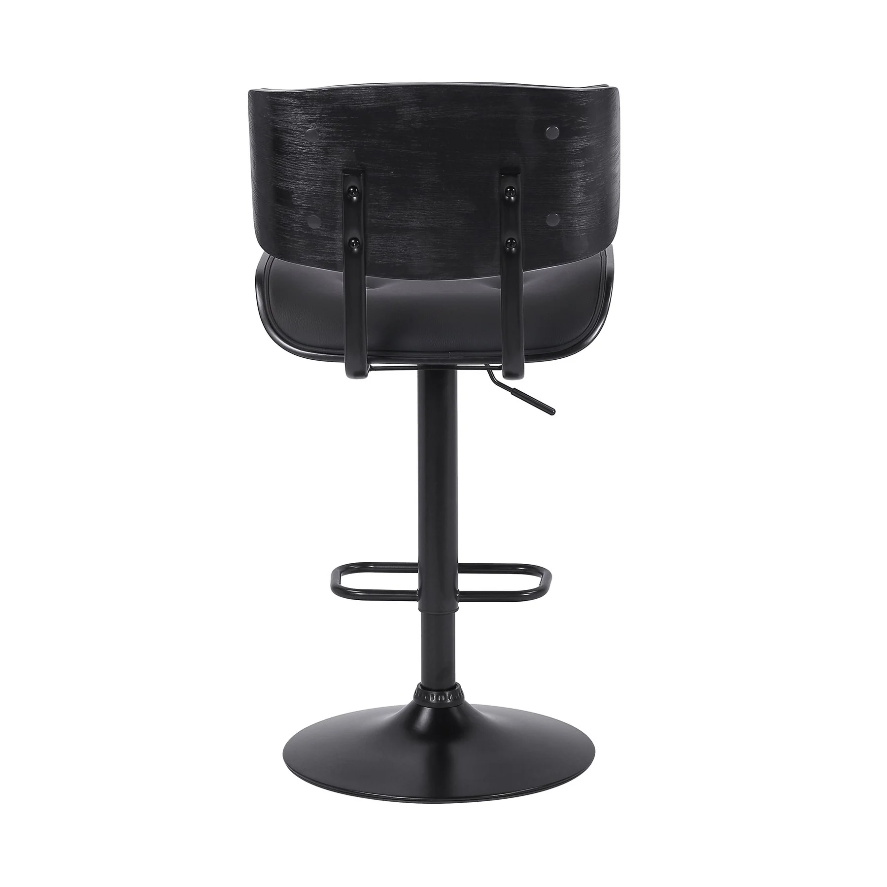 Brooklyn Adjustable Swivel Black Faux Leather and Black Wood Bar Stool with Black Base - Image 5