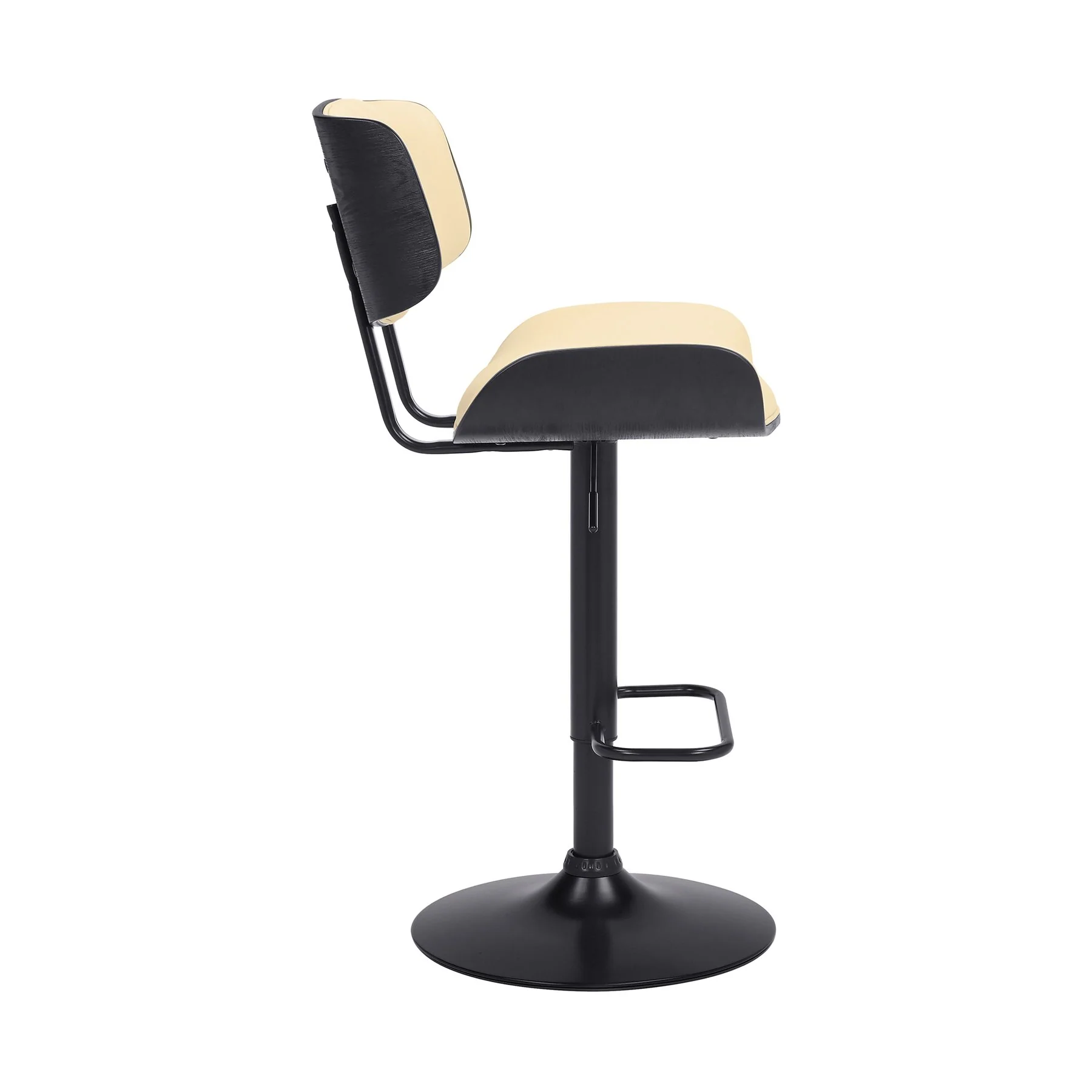 Brooklyn Adjustable Swivel Cream Faux Leather and Black Wood Bar Stool with Black Base - Image 3