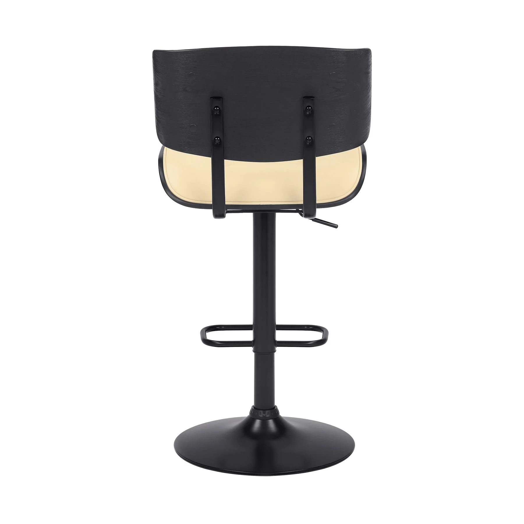Brooklyn Adjustable Swivel Cream Faux Leather and Black Wood Bar Stool with Black Base - Image 5