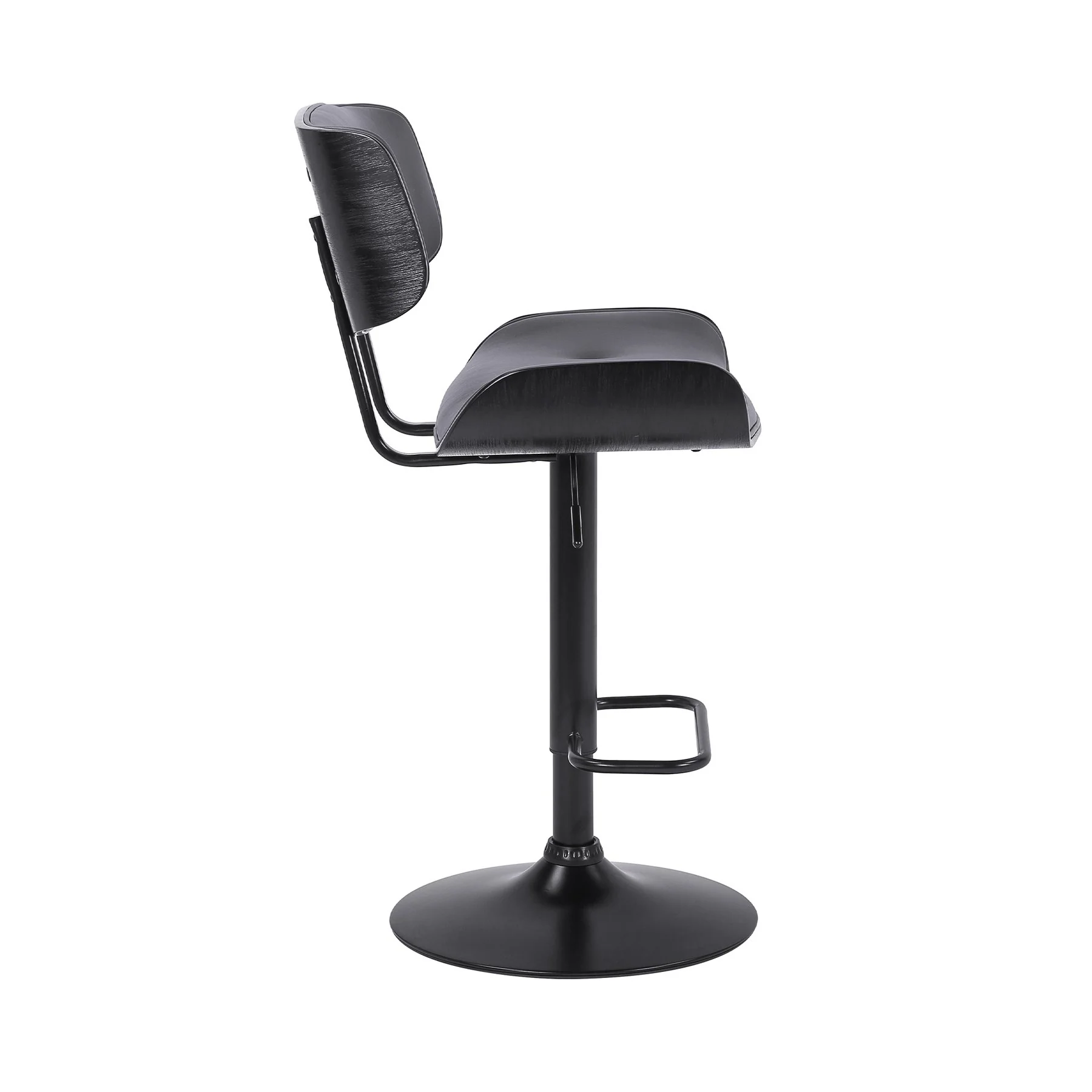 Brooklyn Adjustable Swivel Gray Faux Leather and Black Wood Bar Stool with Black Base - Image 3