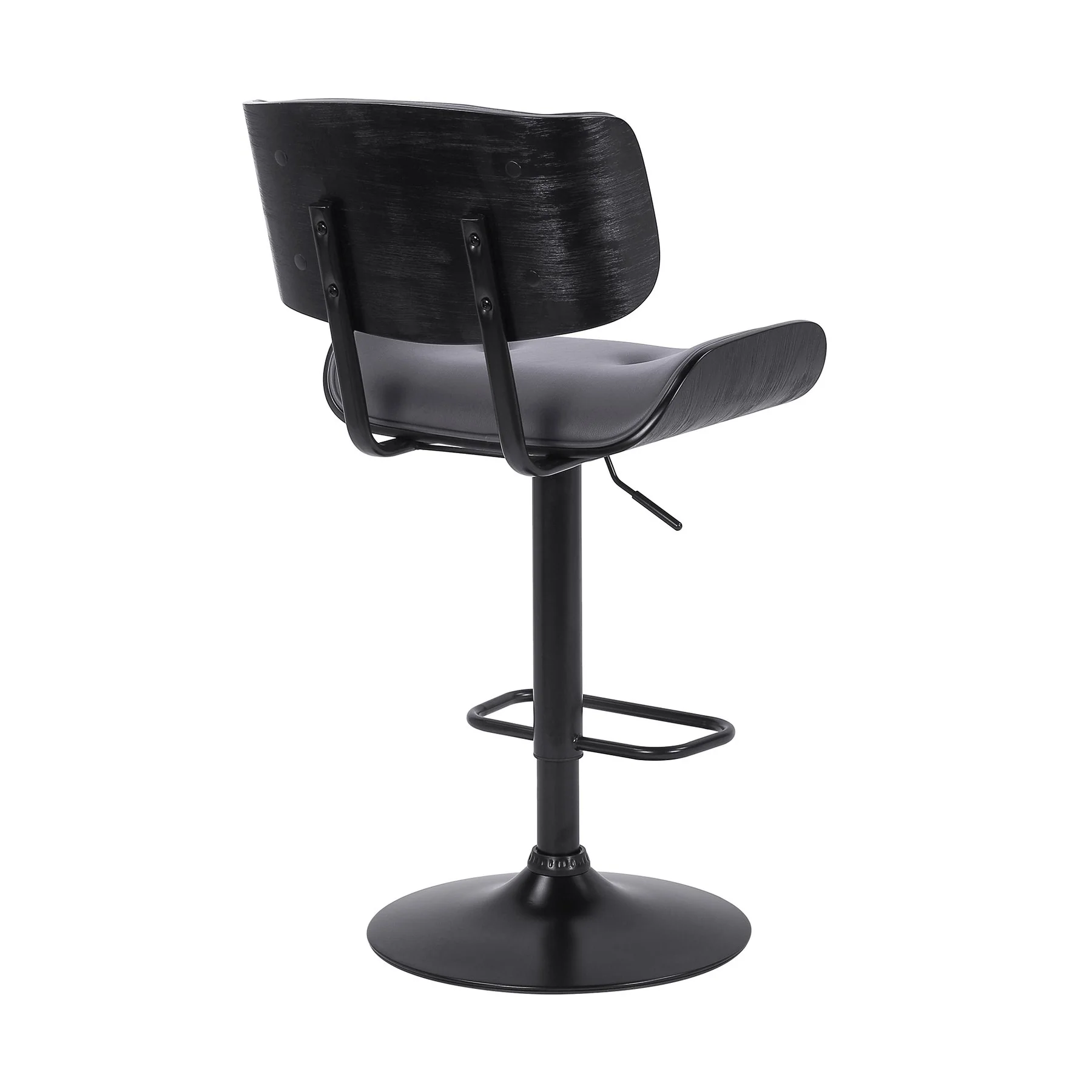 Brooklyn Adjustable Swivel Gray Faux Leather and Black Wood Bar Stool with Black Base - Image 4