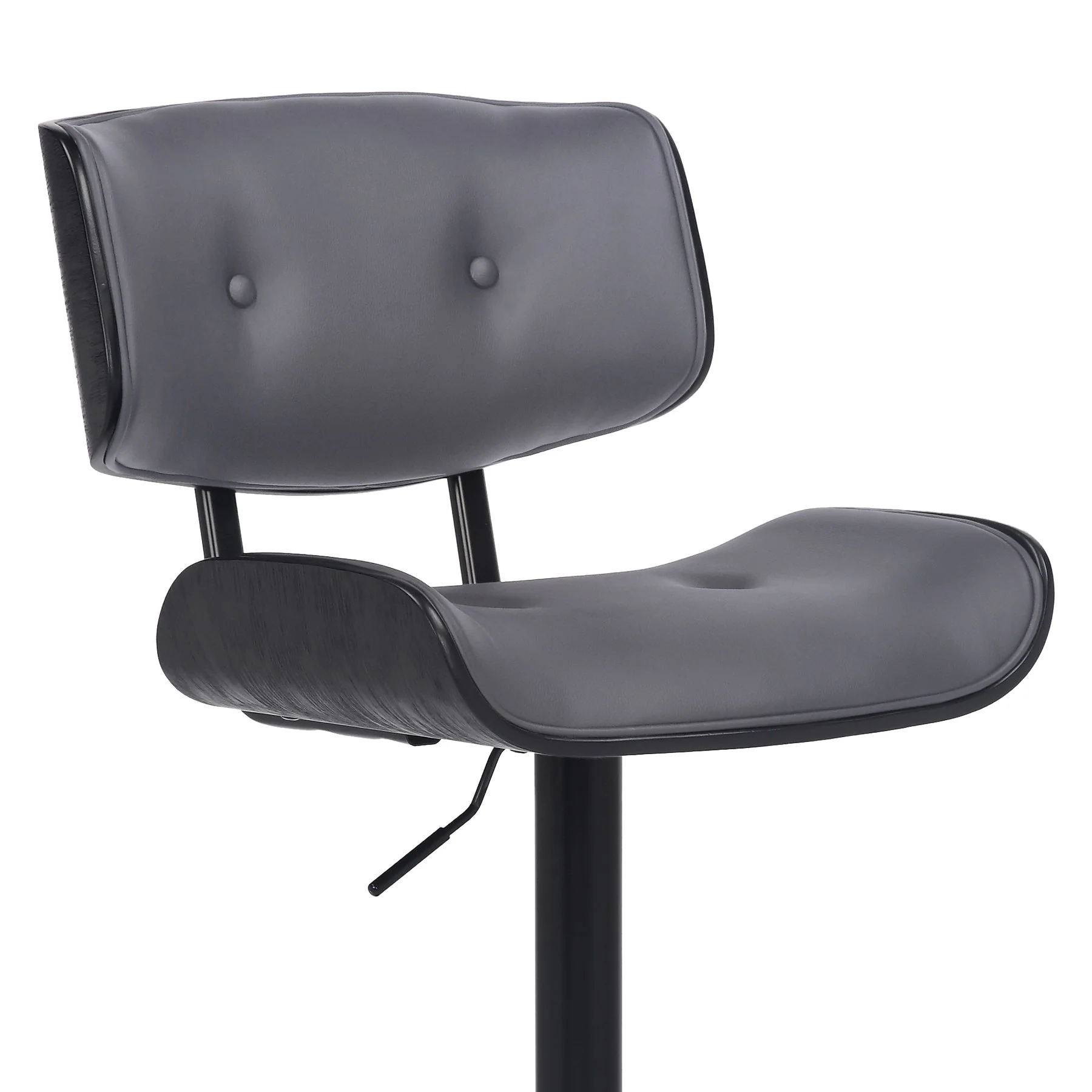 Brooklyn Adjustable Swivel Gray Faux Leather and Black Wood Bar Stool with Black Base - Image 6
