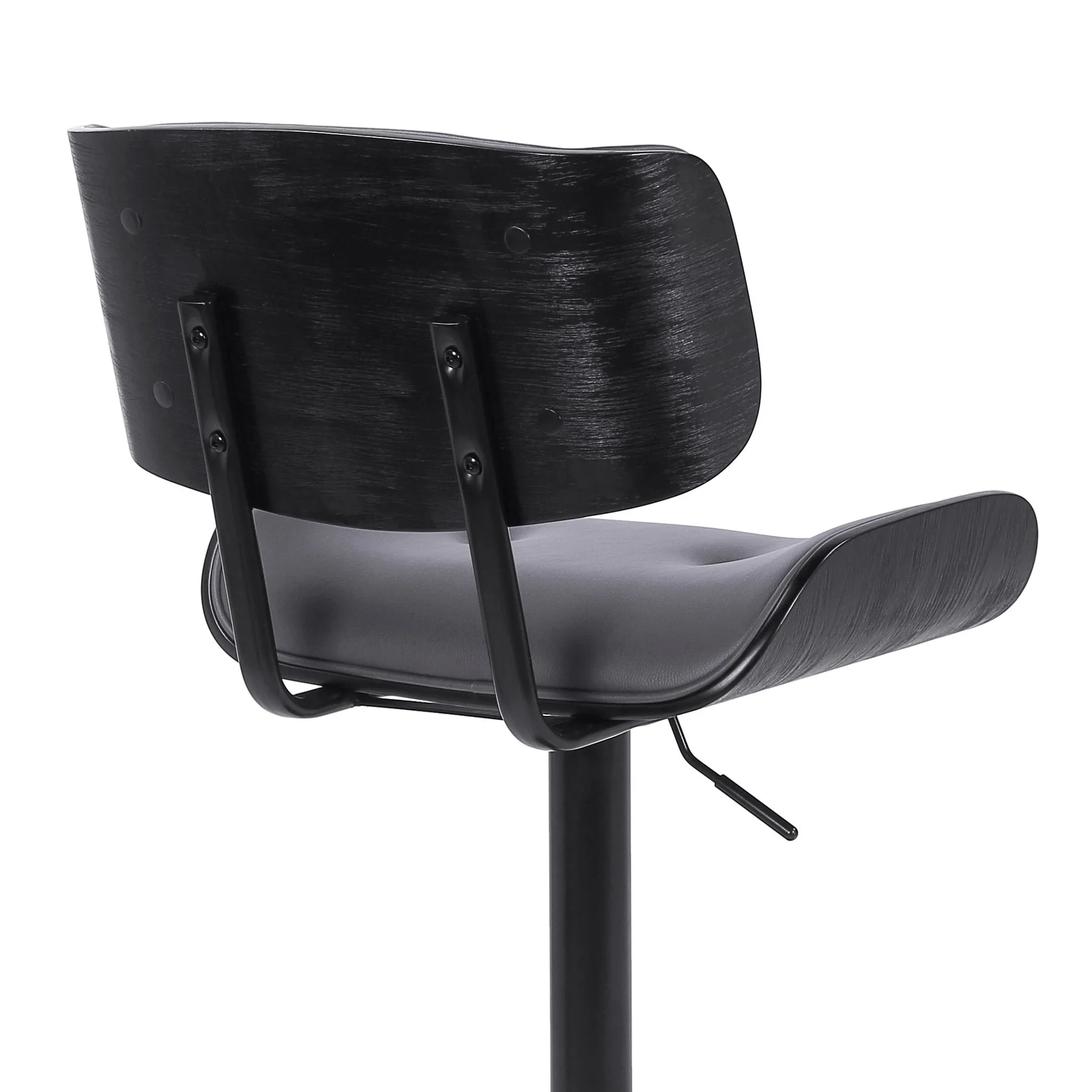 Brooklyn Adjustable Swivel Gray Faux Leather and Black Wood Bar Stool with Black Base - Image 7