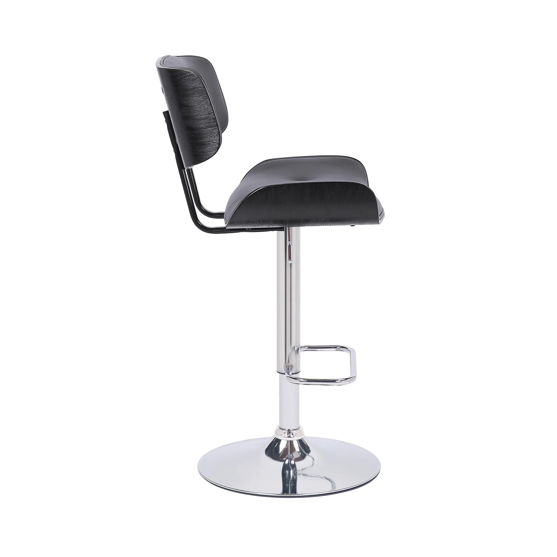 Brooklyn Adjustable Swivel Gray Faux Leather and Black Wood Bar Stool with Chrome Base - Image 3