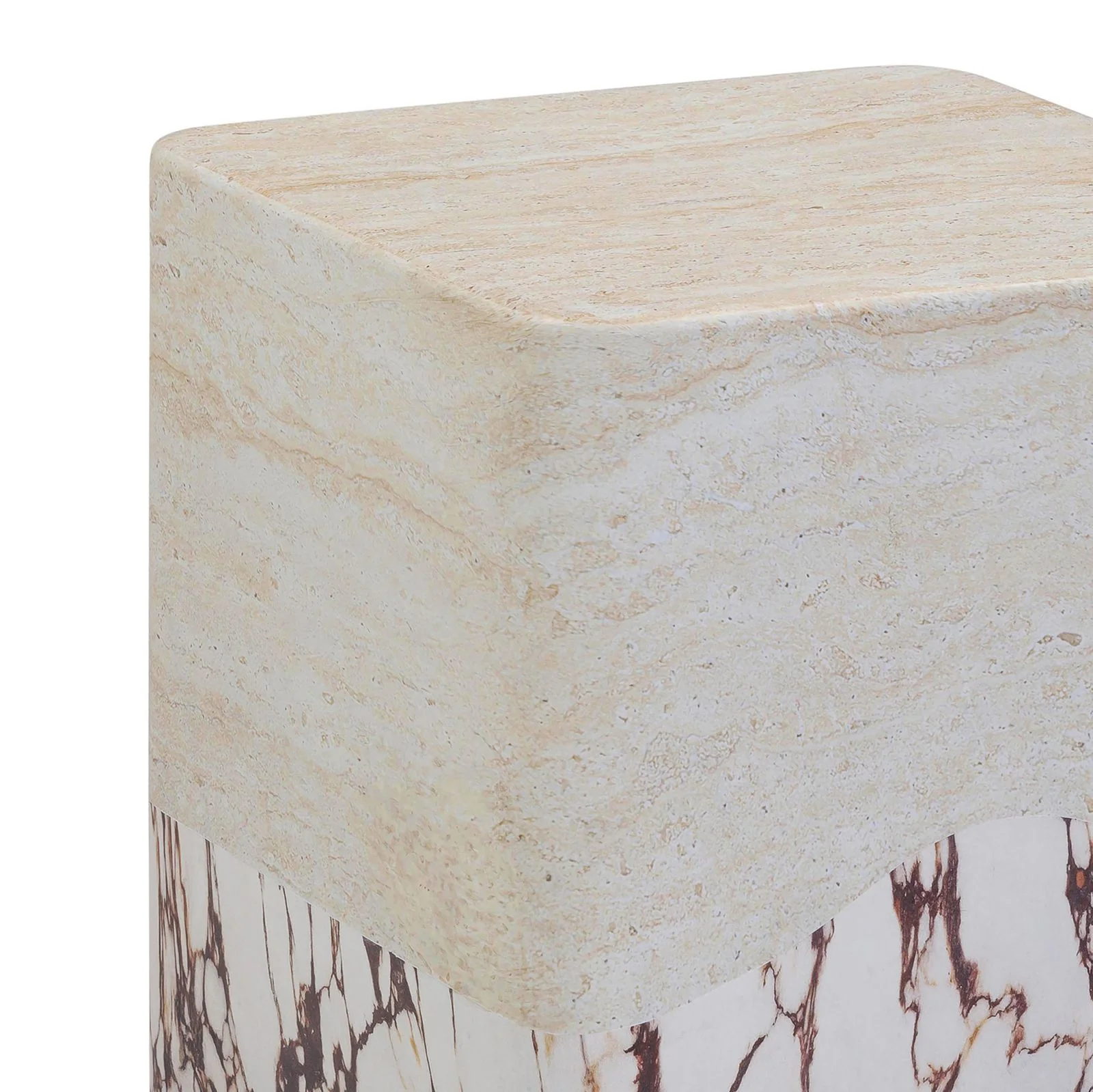 Brut Travertine & Breccia Concrete Indoor / Outdoor Side Table - Image 5