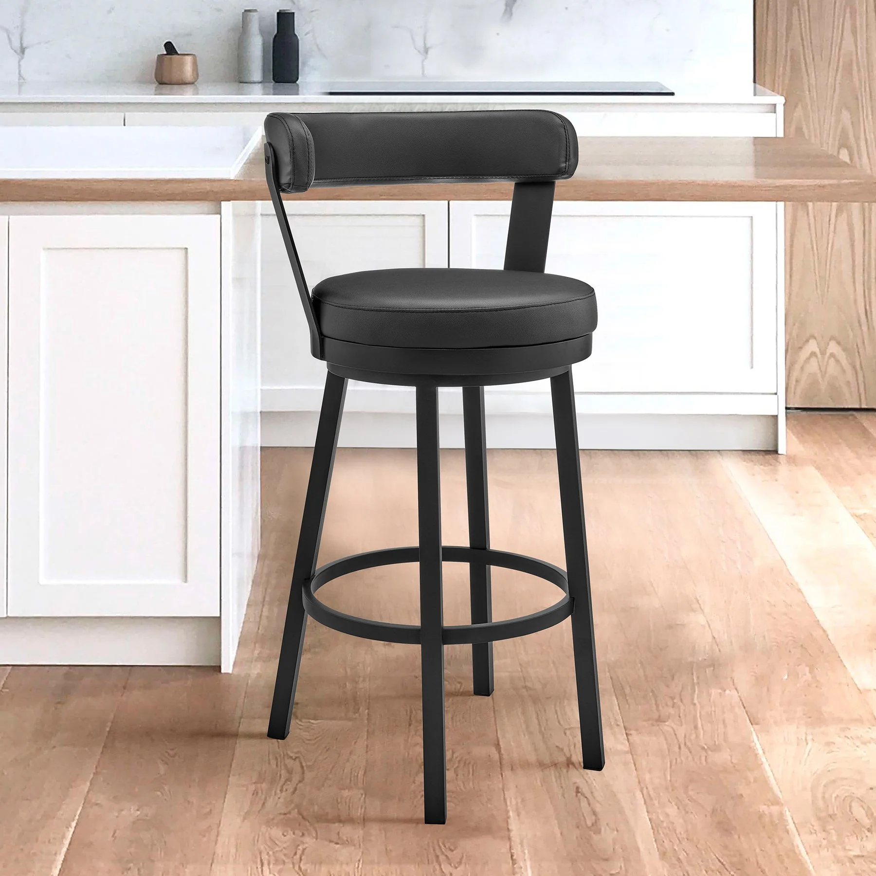 Bryant 26" Counter Height Swivel Bar Stool in Black Finish and Black Faux Leather - Image 10