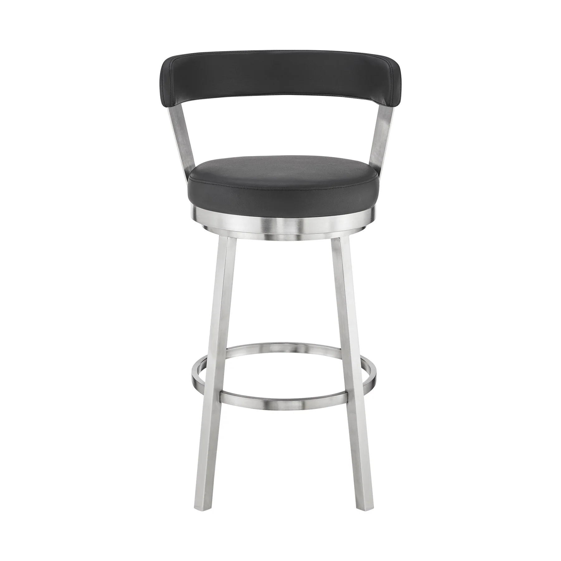 Bryant 26" Counter Height Swivel Bar Stool in Brushed Stainless Steel Finish and Black Faux Leather - Image 2