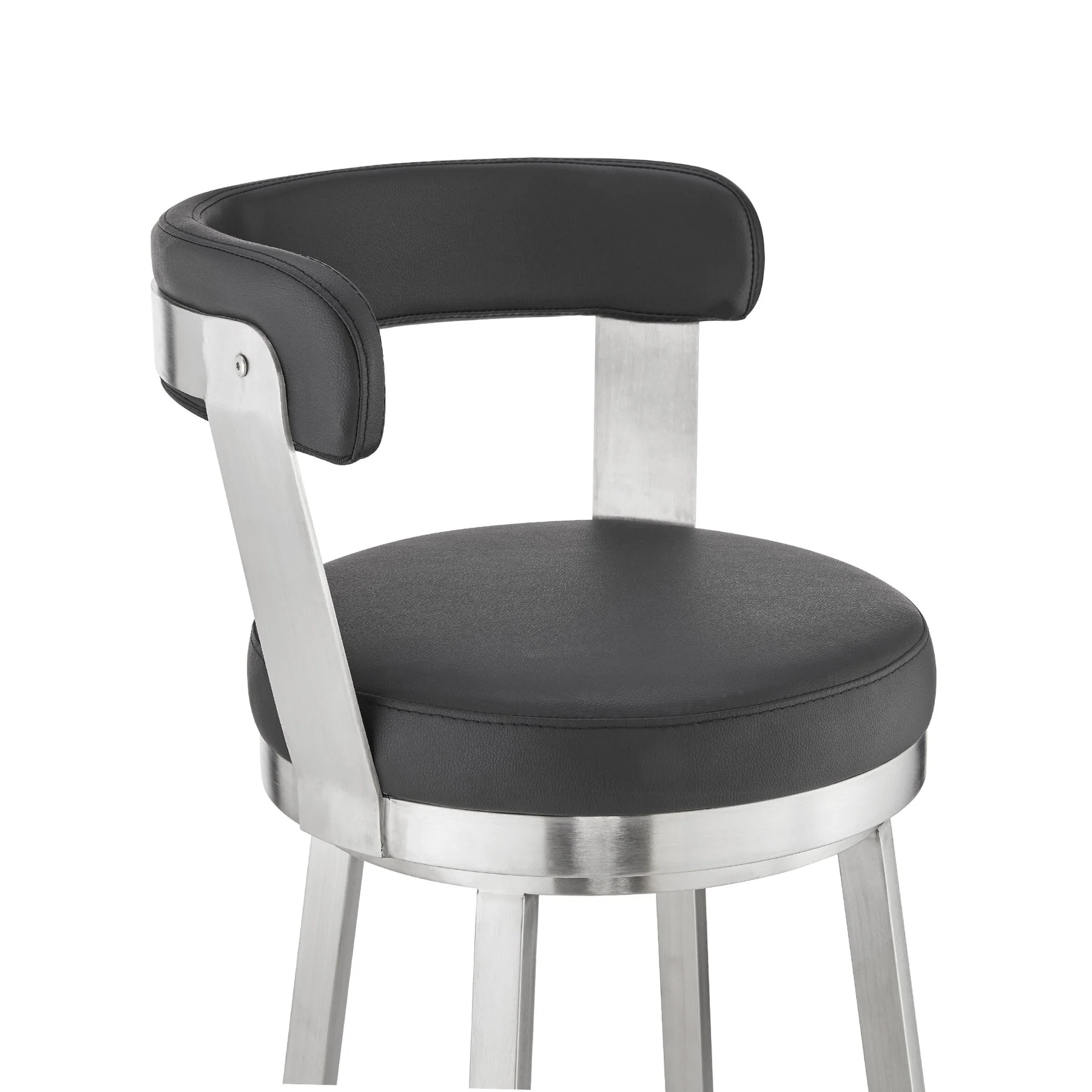 Bryant 26" Counter Height Swivel Bar Stool in Brushed Stainless Steel Finish and Black Faux Leather - Image 6