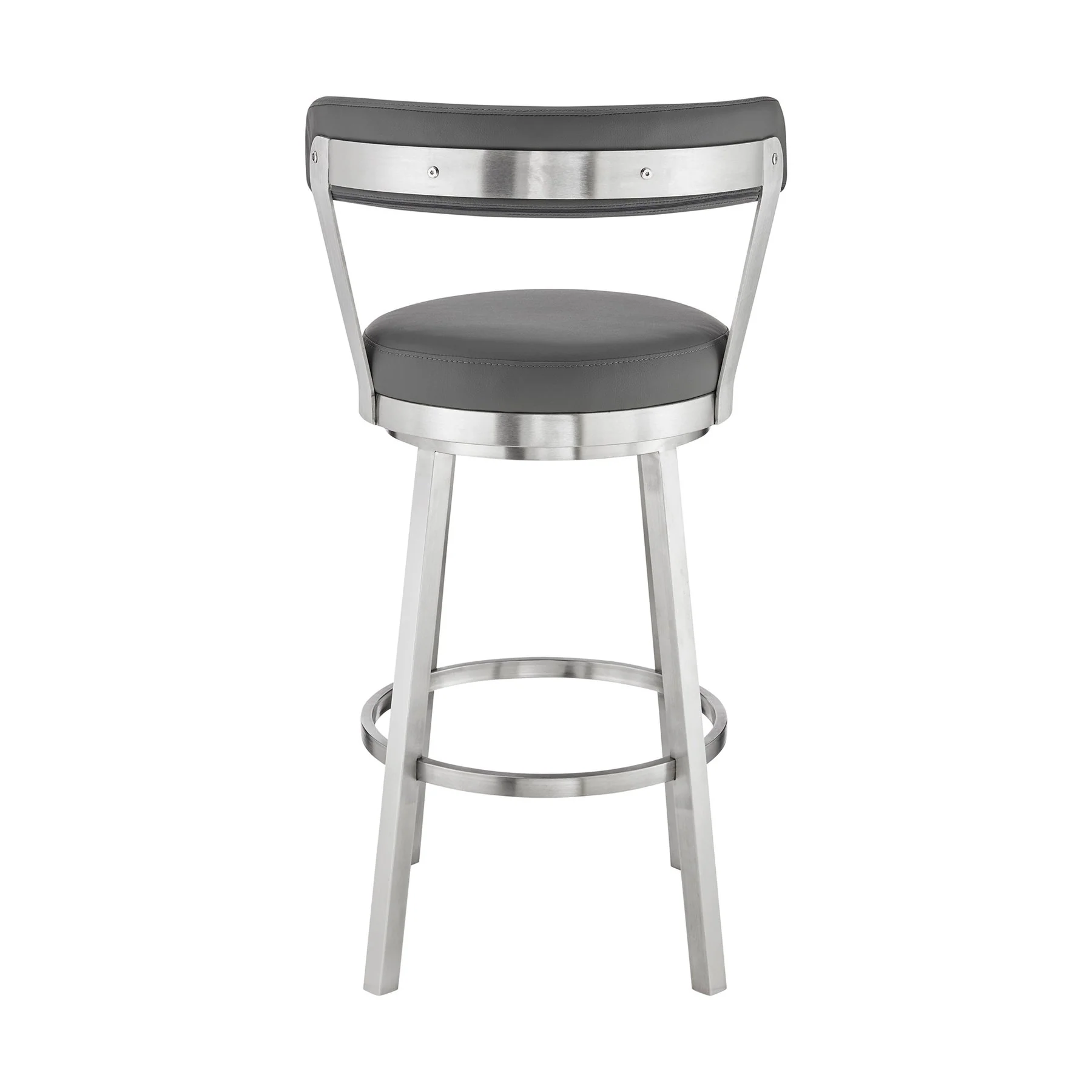 Bryant 26" Counter Height Swivel Bar Stool in Brushed Stainless Steel Finish and Gray Faux Leather - Image 5